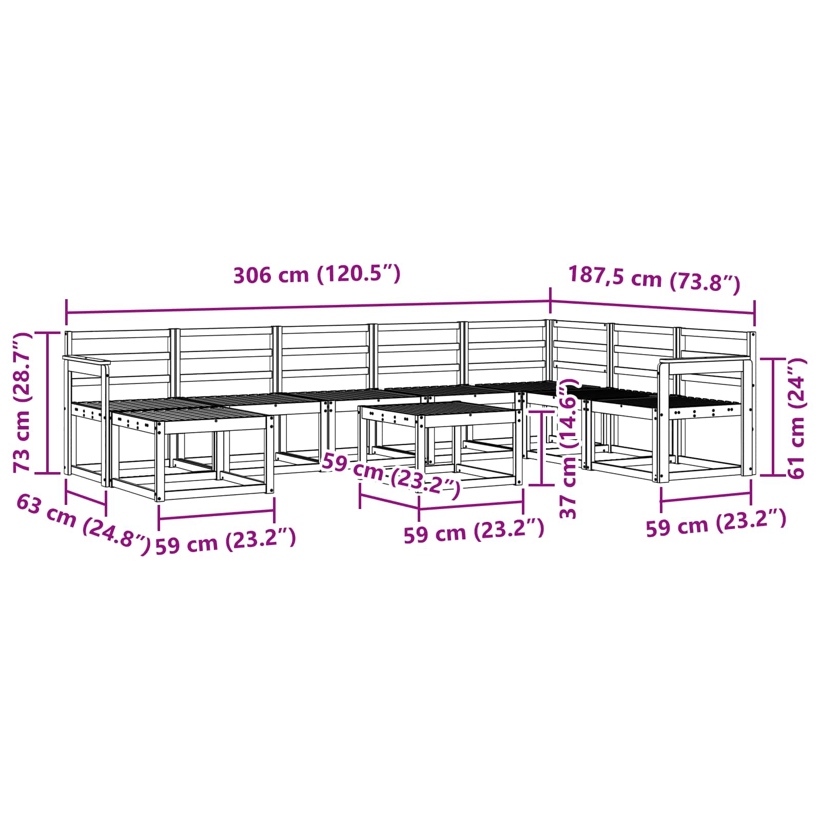 Set vanjskih sofa 9 pcs Prirodna Čvrsto drvo akacije