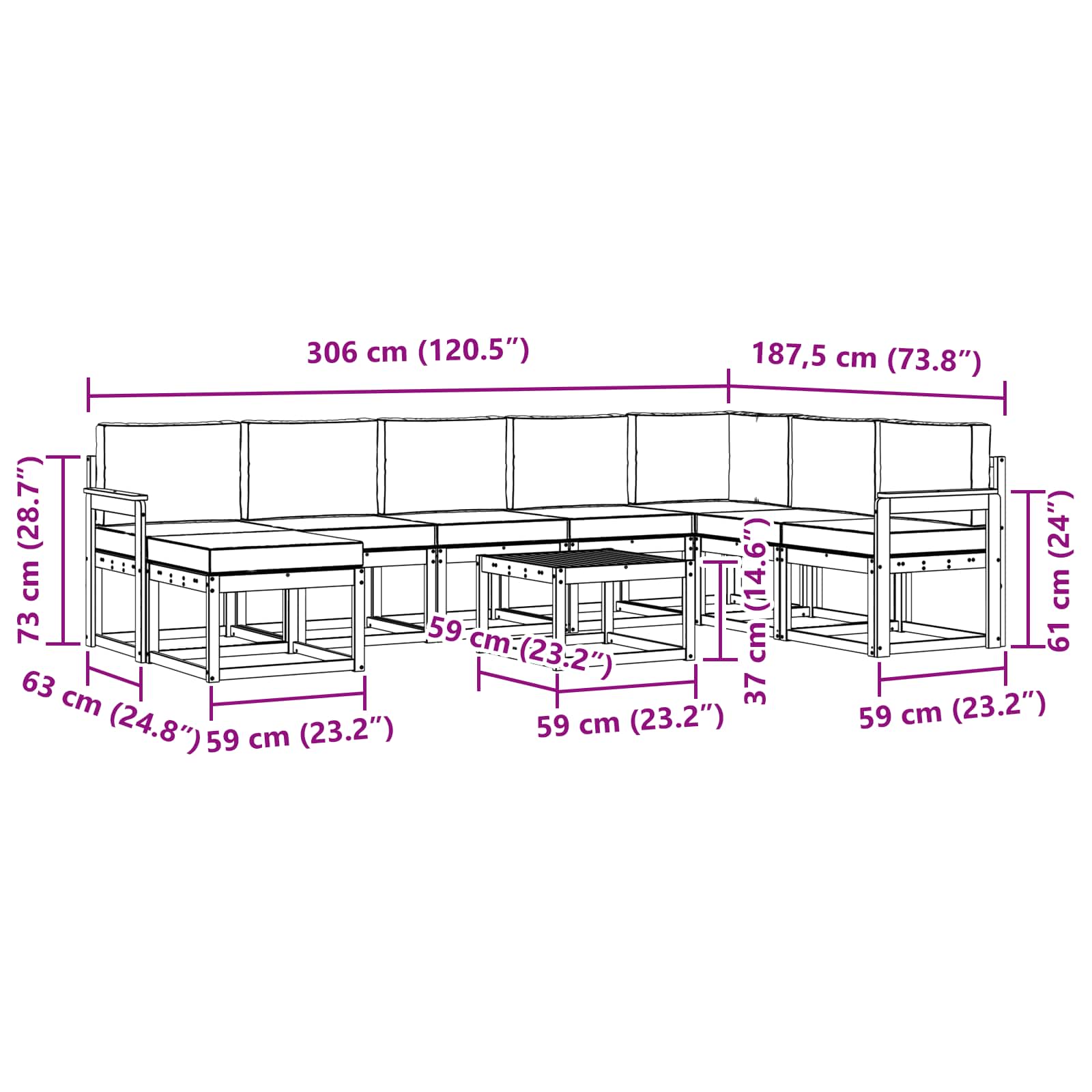 Set vanjskih sofa s jastukom 9 pcs Prirodna i krem