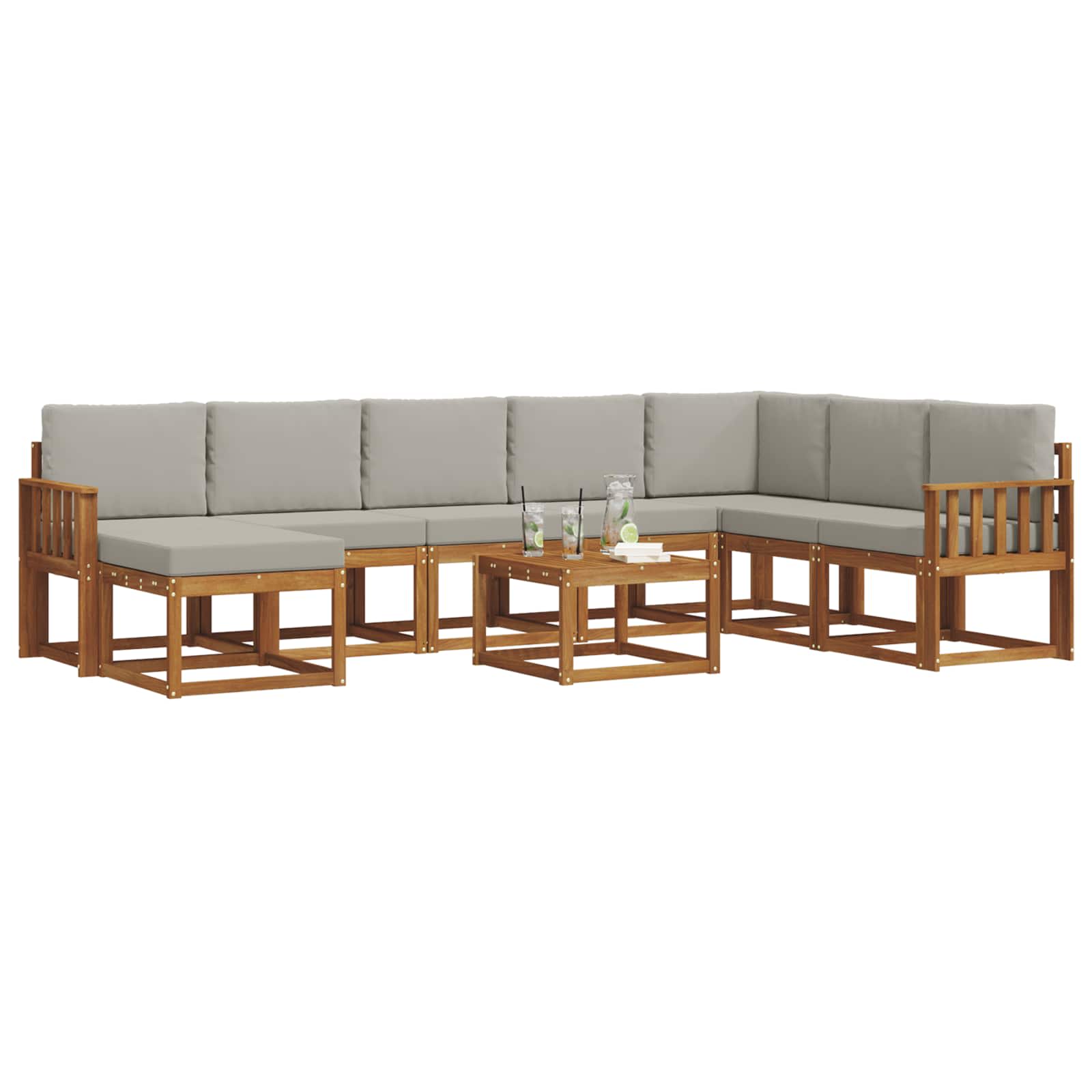 Set vanjskih sofa s jastukom 9 pcs Prirodna i svijetlo siva