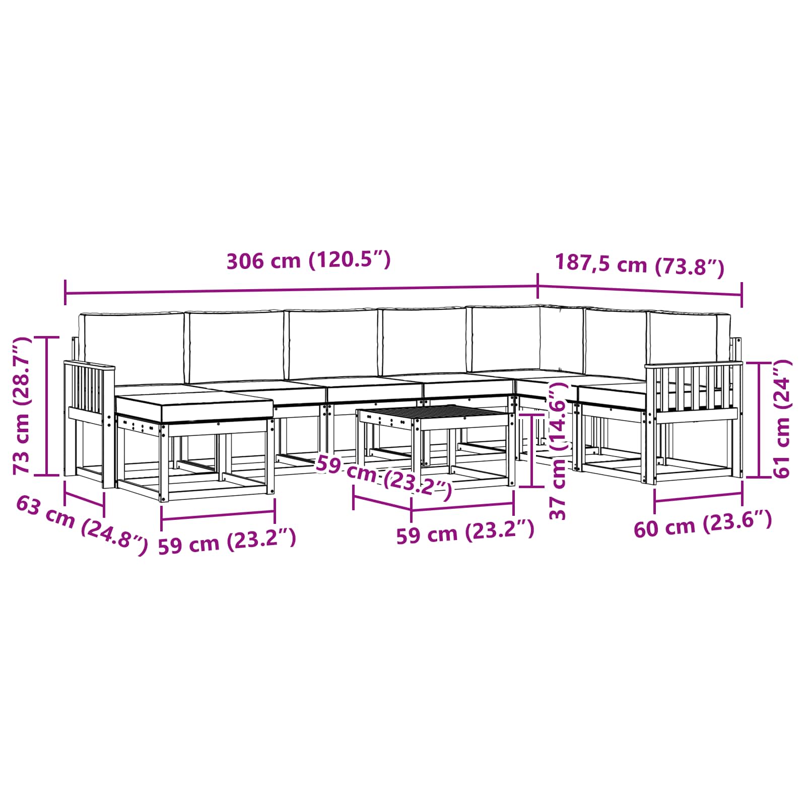 Set vanjskih sofa s jastukom 9 pcs Prirodna i svijetlo siva