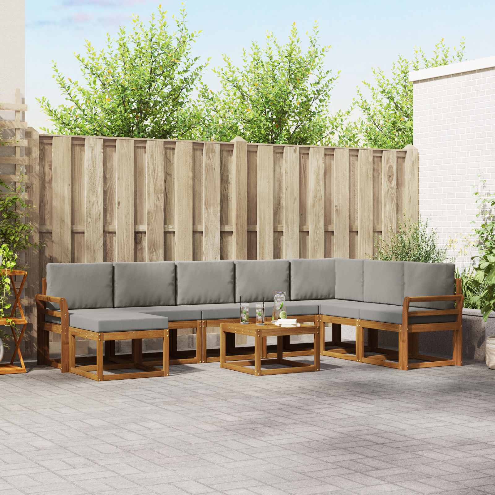 Set vanjskih sofa s jastukom 9 pcs Prirodna i svijetlo siva
