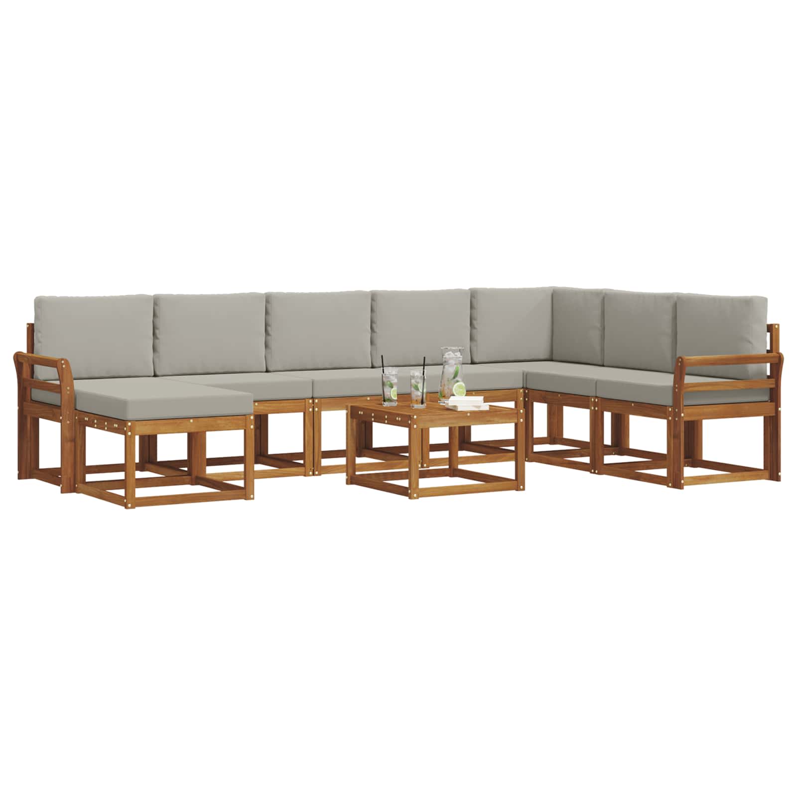 Set vanjskih sofa s jastukom 9 pcs Prirodna i svijetlo siva