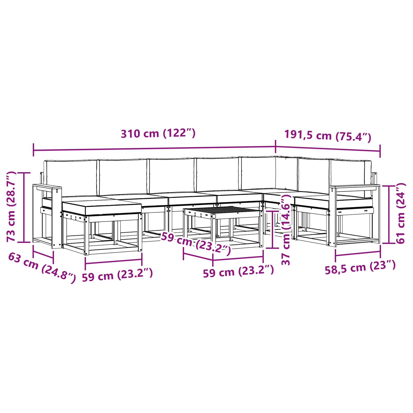 Set vanjskih sofa s jastukom 9 pcs Prirodna i krem