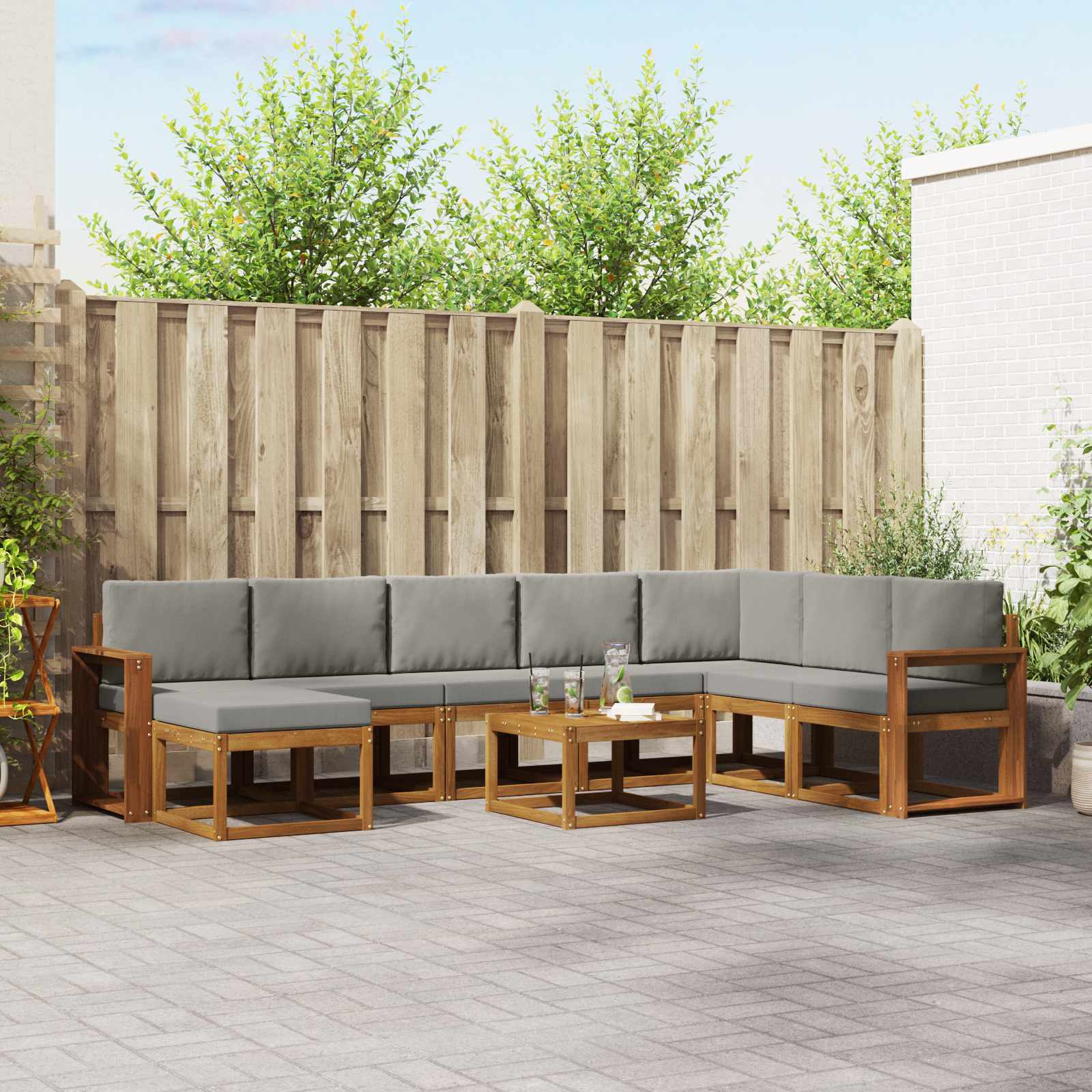 Set vanjskih sofa s jastukom 9 pcs Prirodna i svijetlo siva