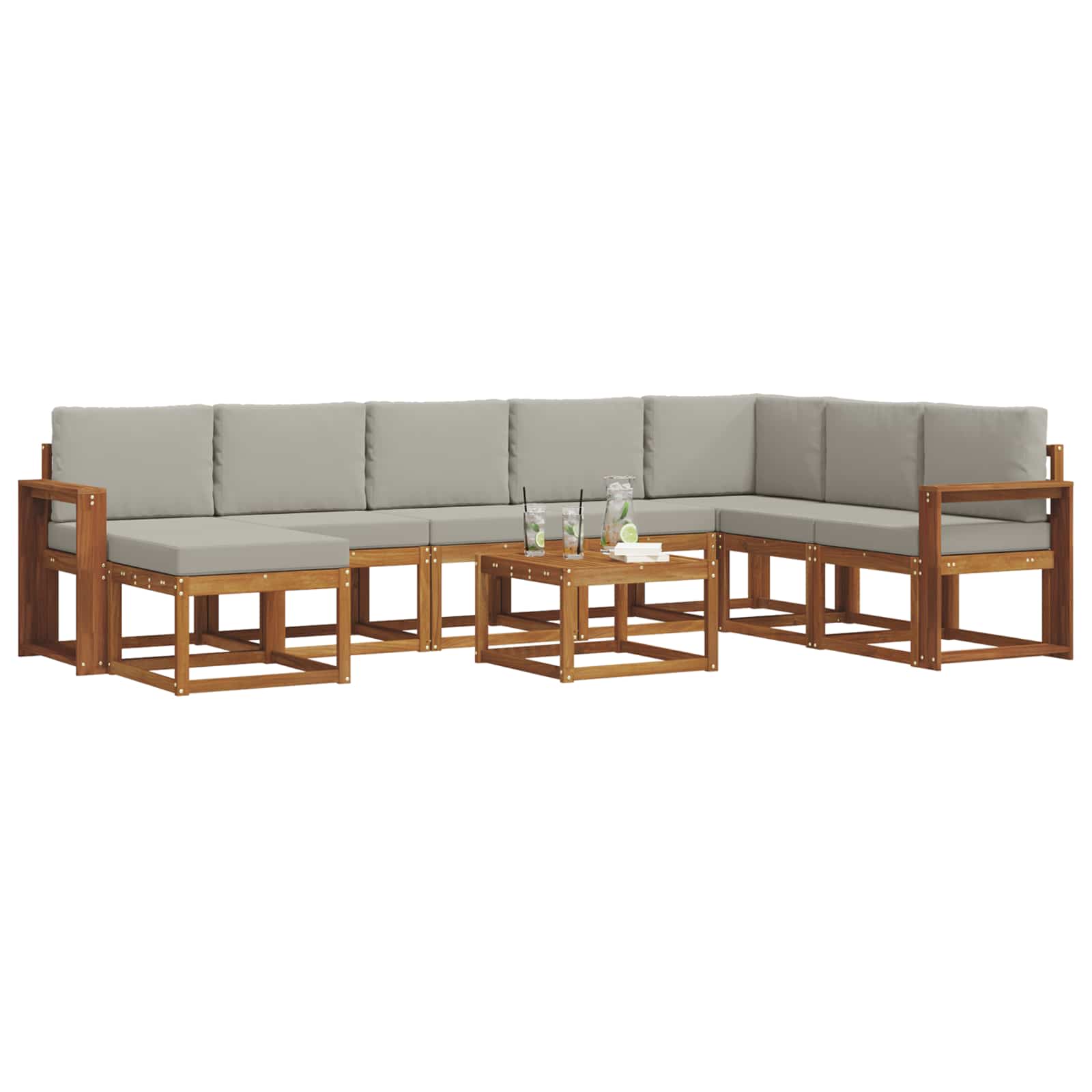 Set vanjskih sofa s jastukom 9 pcs Prirodna i svijetlo siva