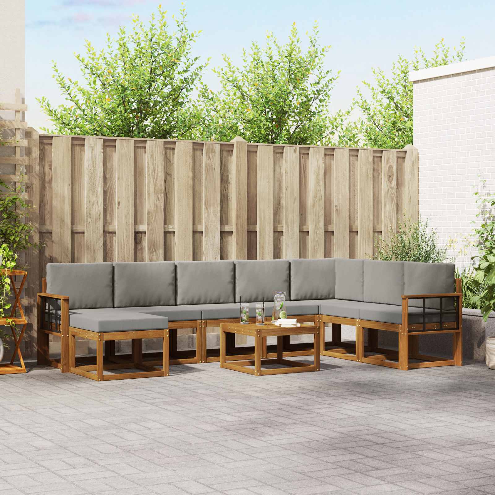 Set vanjskih sofa s jastukom 9 pcs Prirodna i svijetlo siva