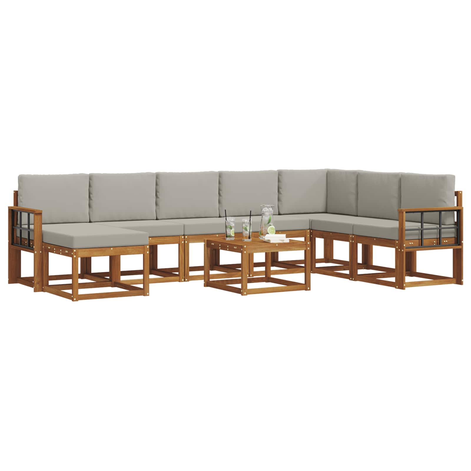 Set vanjskih sofa s jastukom 9 pcs Prirodna i svijetlo siva