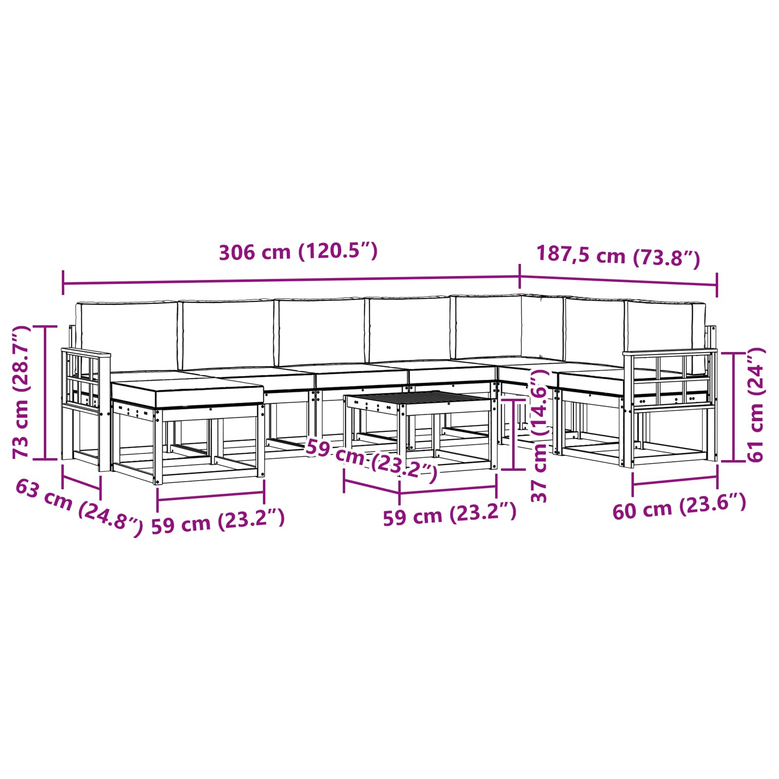 Set vanjskih sofa s jastukom 9 pcs Prirodna i svijetlo siva