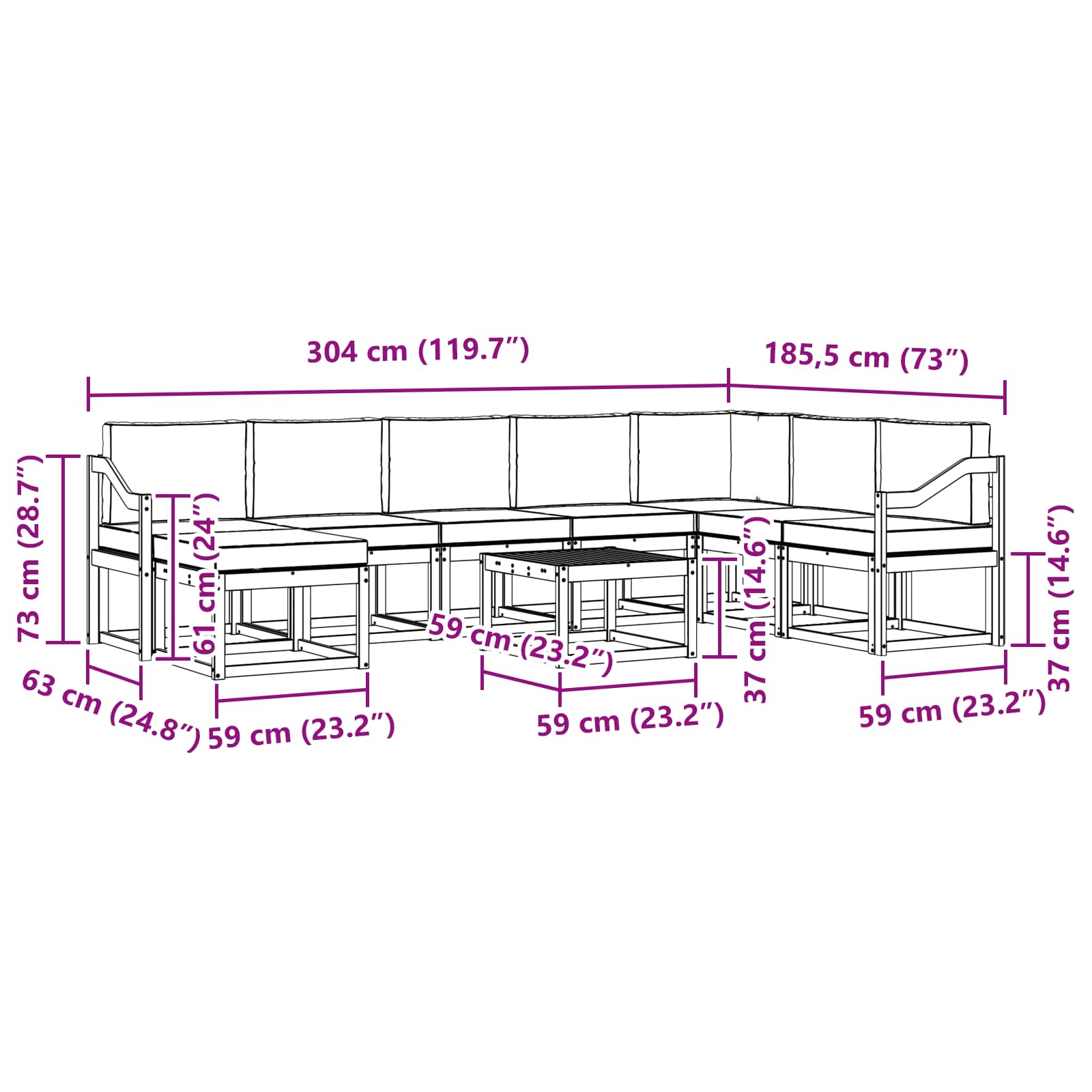 Set vanjskih sofa s jastukom 9 pcs Prirodna i antracit