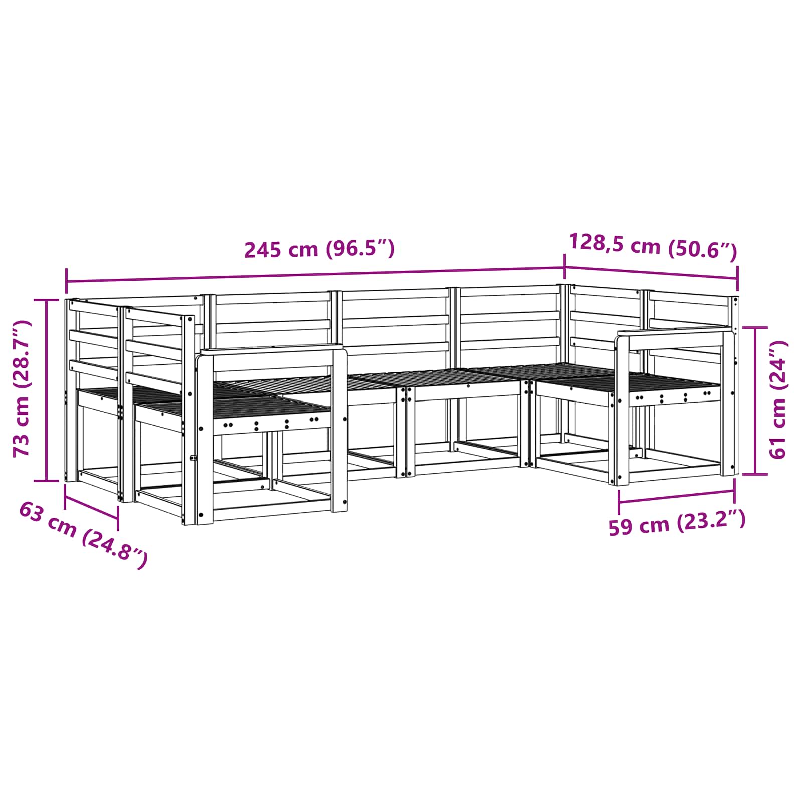 Set vanjskih sofa 6 pcs Prirodna Čvrsto drvo akacije