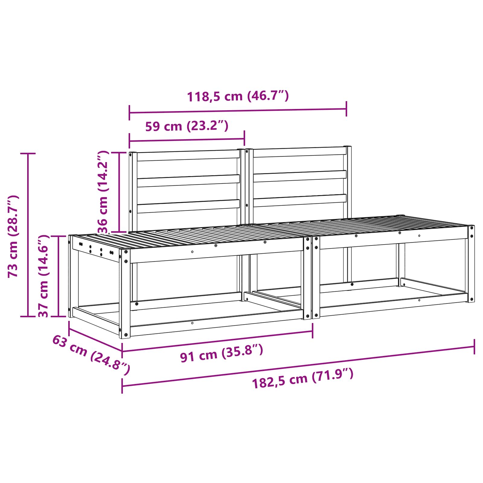 Set vanjskih sofa 2 pcs Prirodna 182,5 x 63 x 73 cm