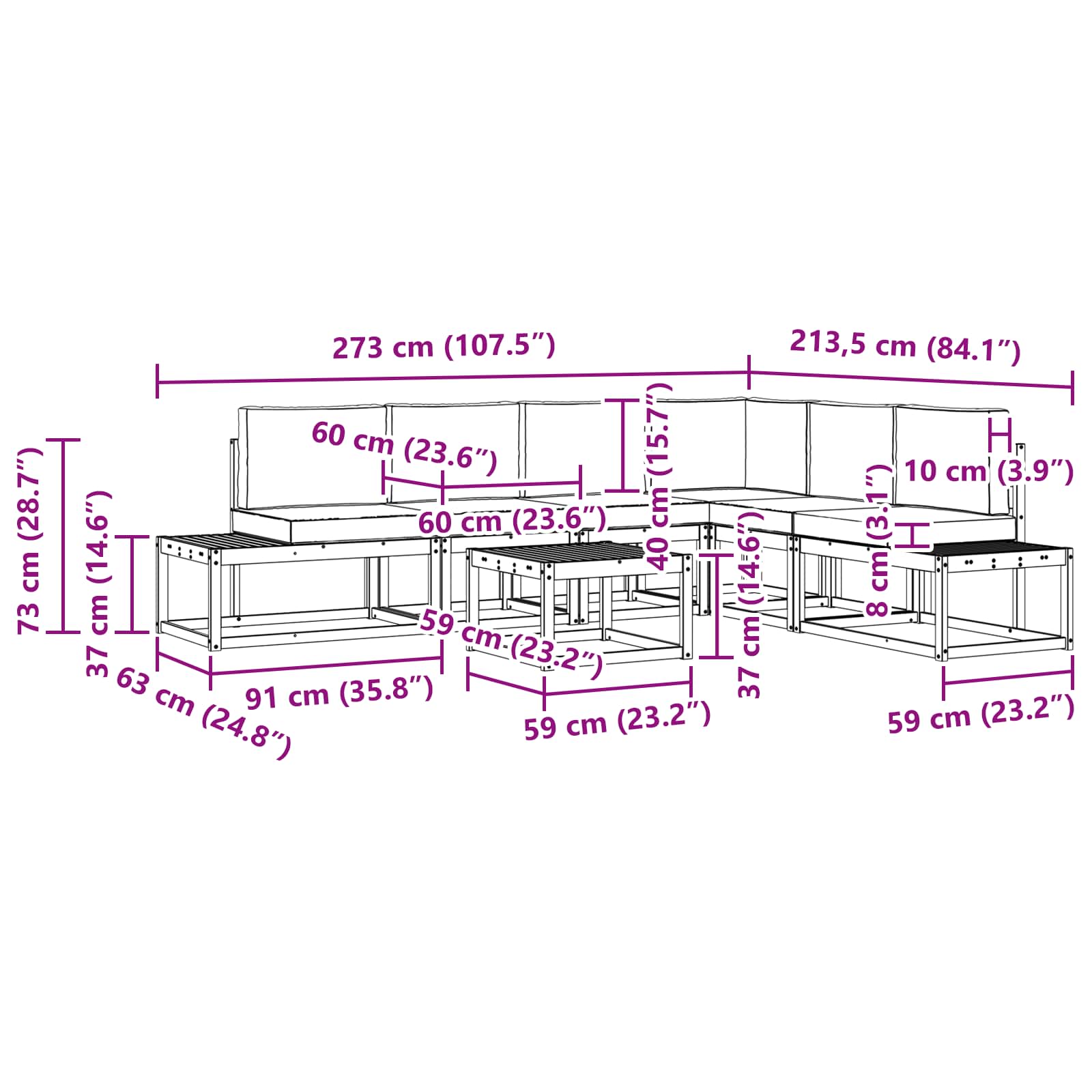 Set vanjskih sofa s jastukom 7 Komad Prirodna i krem