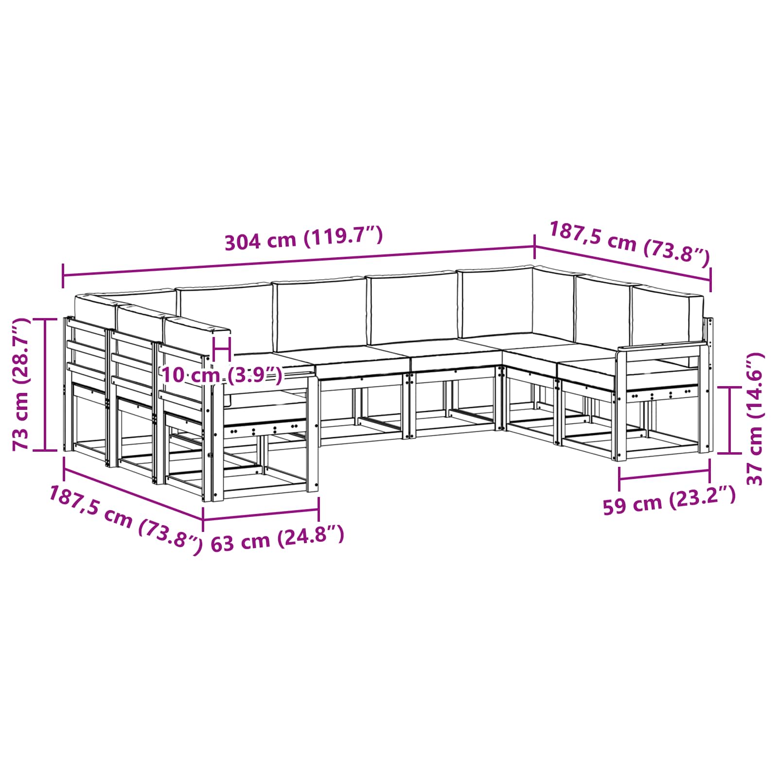 Set vanjskih sofa s jastukom 9 pcs Prirodna i svijetlo siva