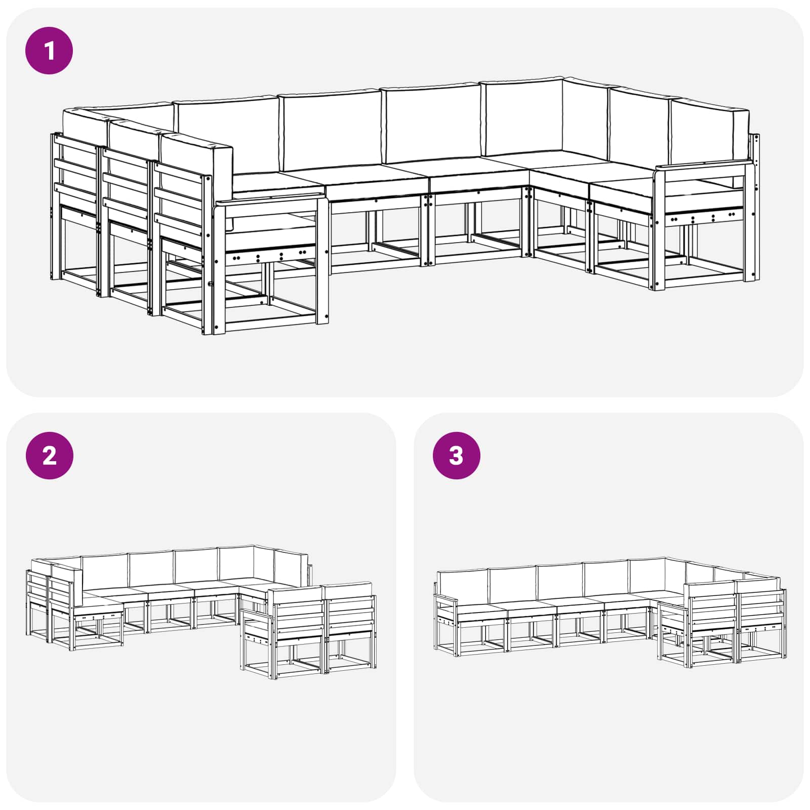 Set vanjskih sofa s jastukom 9 pcs Prirodna i svijetlo siva