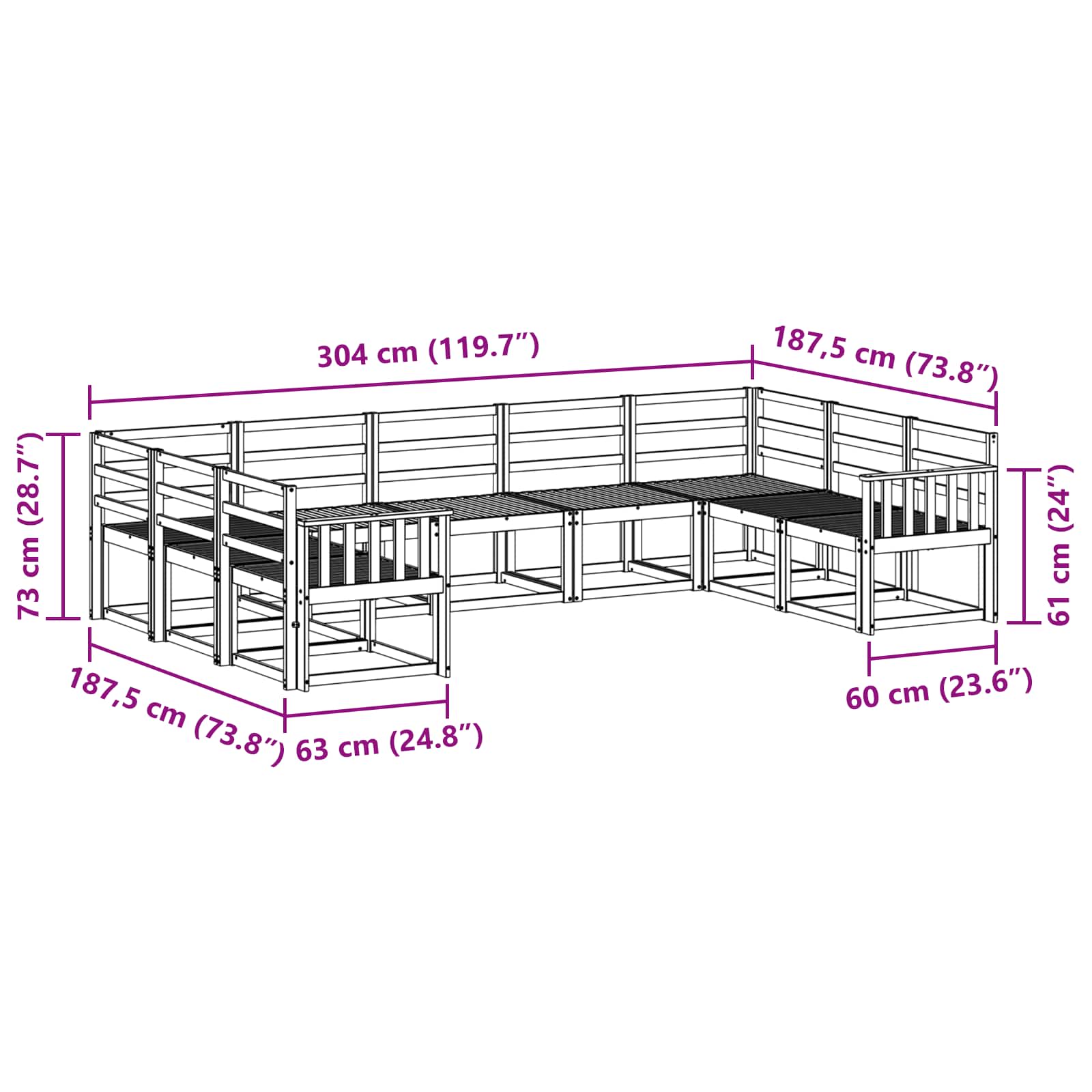 Set vanjskih sofa 9 pcs Prirodna Čvrsto drvo akacije