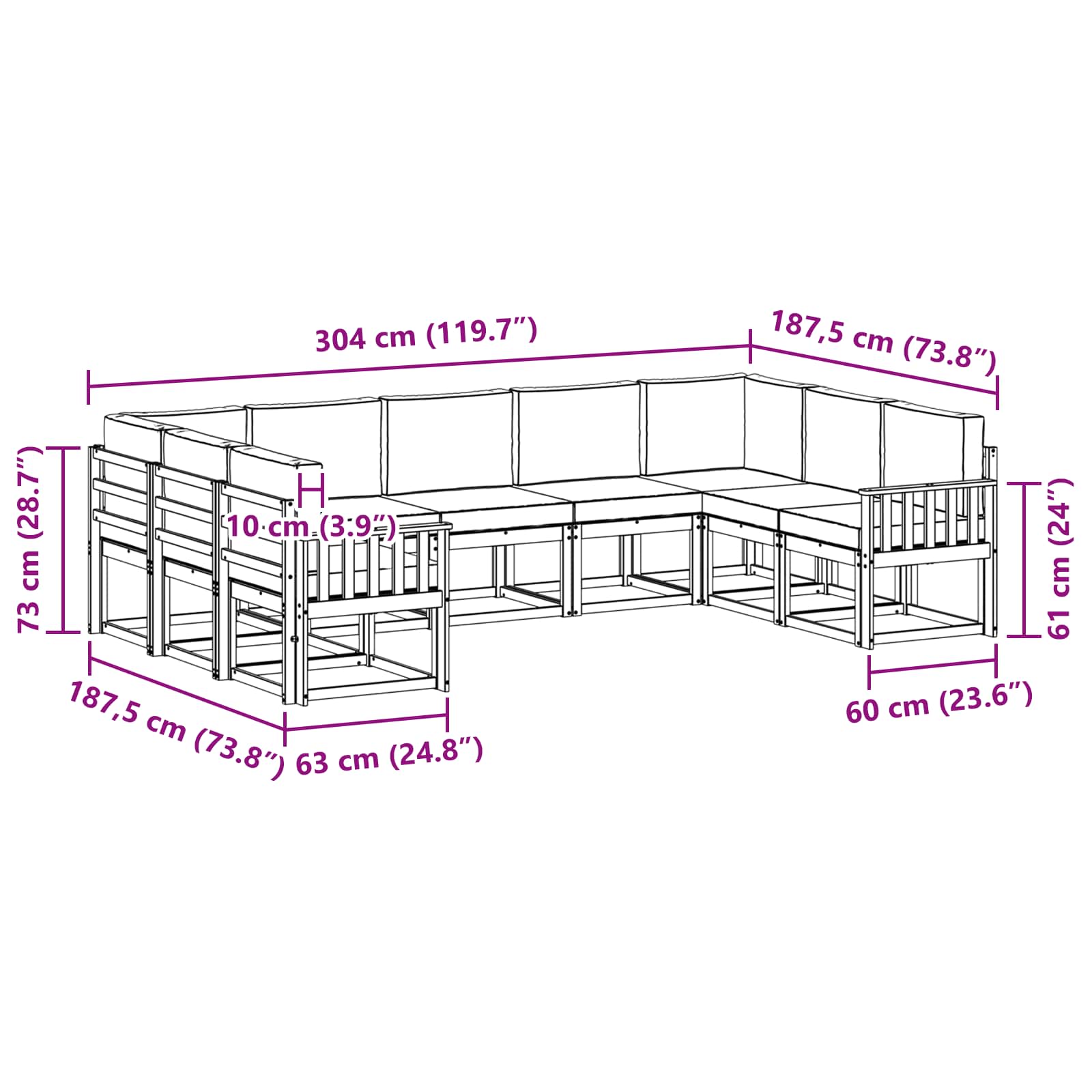 Set vanjskih sofa s jastukom 9 pcs Prirodna i krem