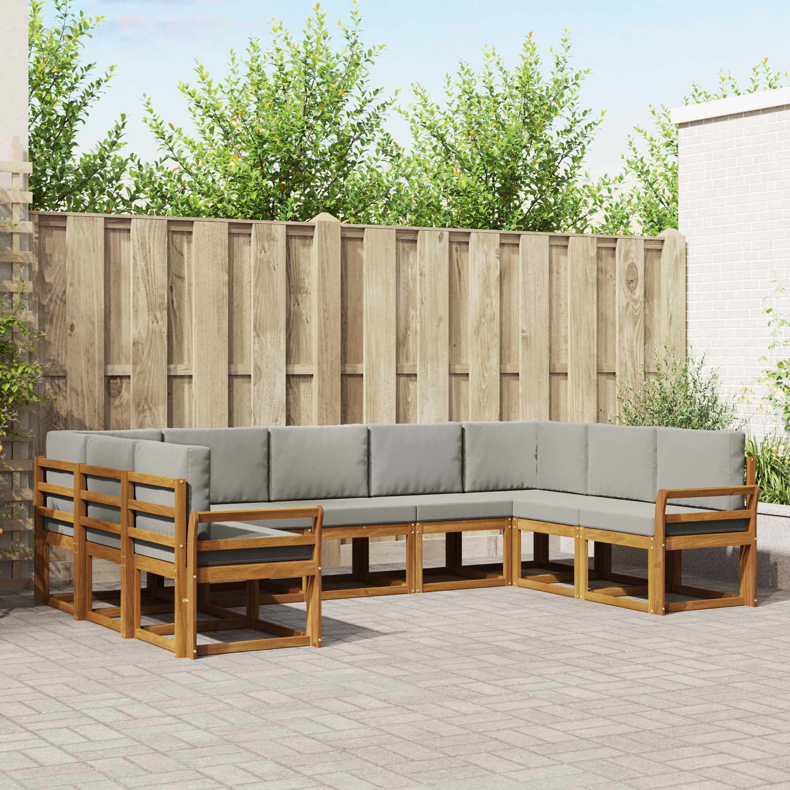 Set vanjskih sofa s jastukom 9 pcs Prirodna i svijetlo siva