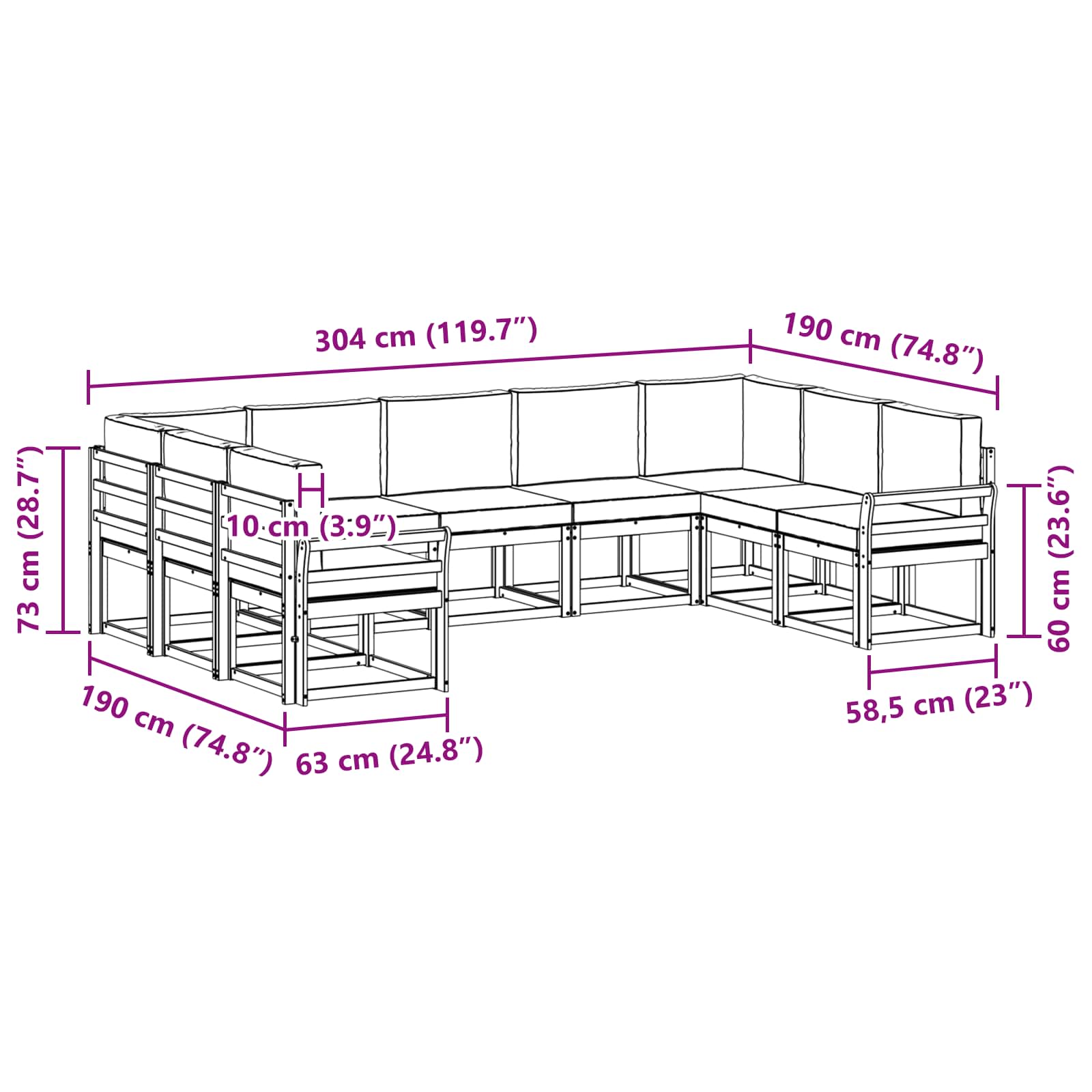 Set vanjskih sofa s jastukom 9 pcs Prirodna i svijetlo siva
