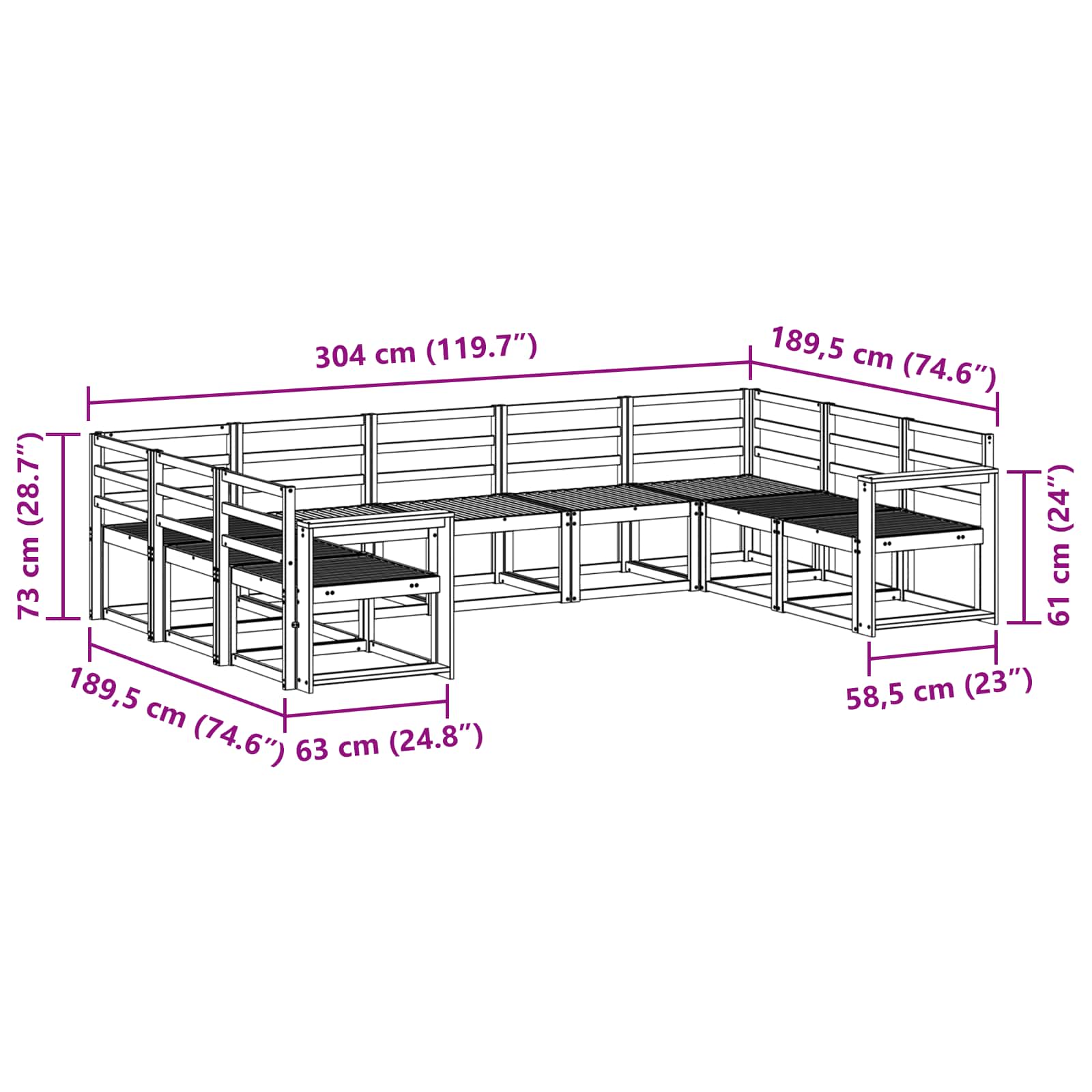 Set vanjskih sofa 9 pcs Prirodna Čvrsto drvo akacije
