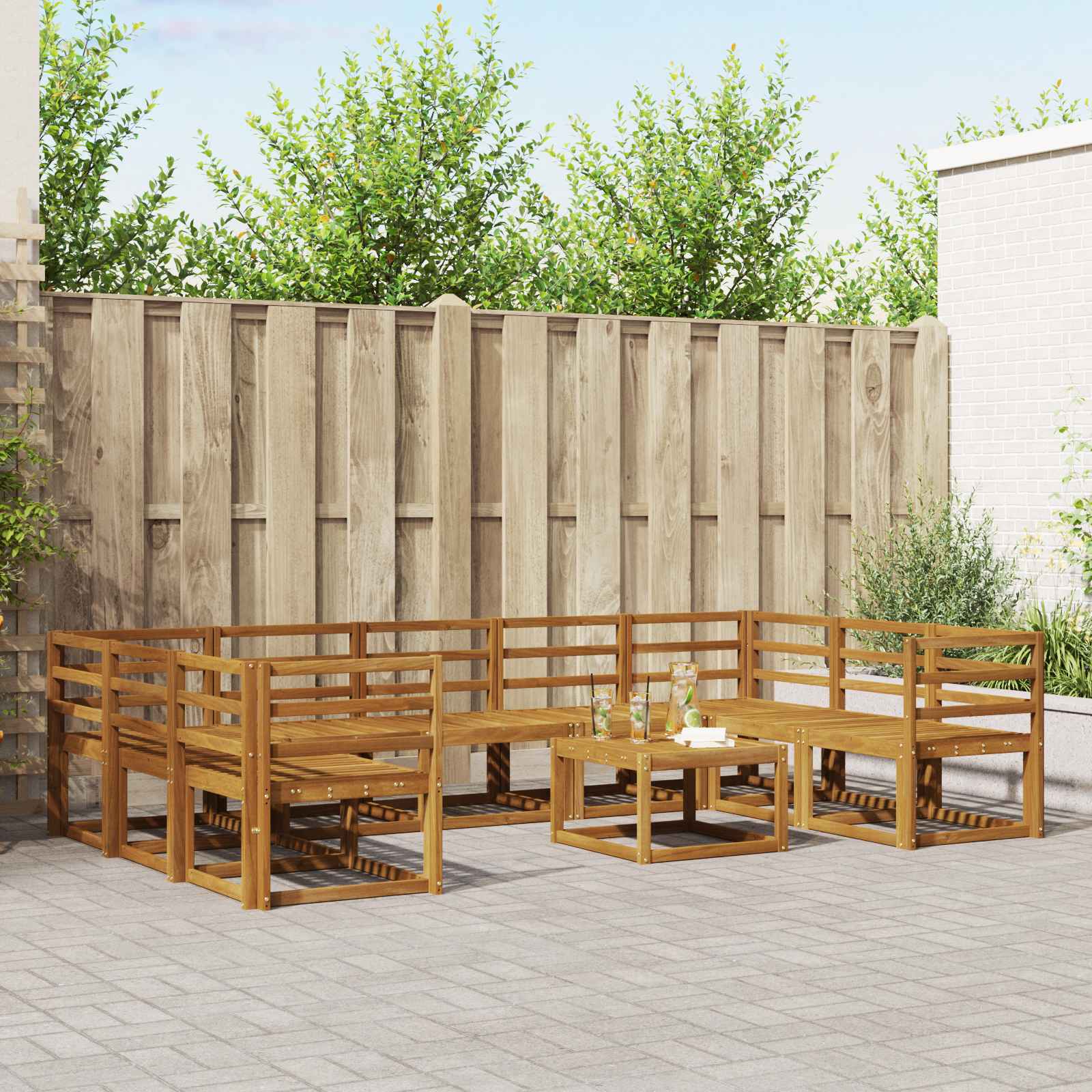 Set vanjskih sofa 10 pcs Prirodna Čvrsto drvo akacije