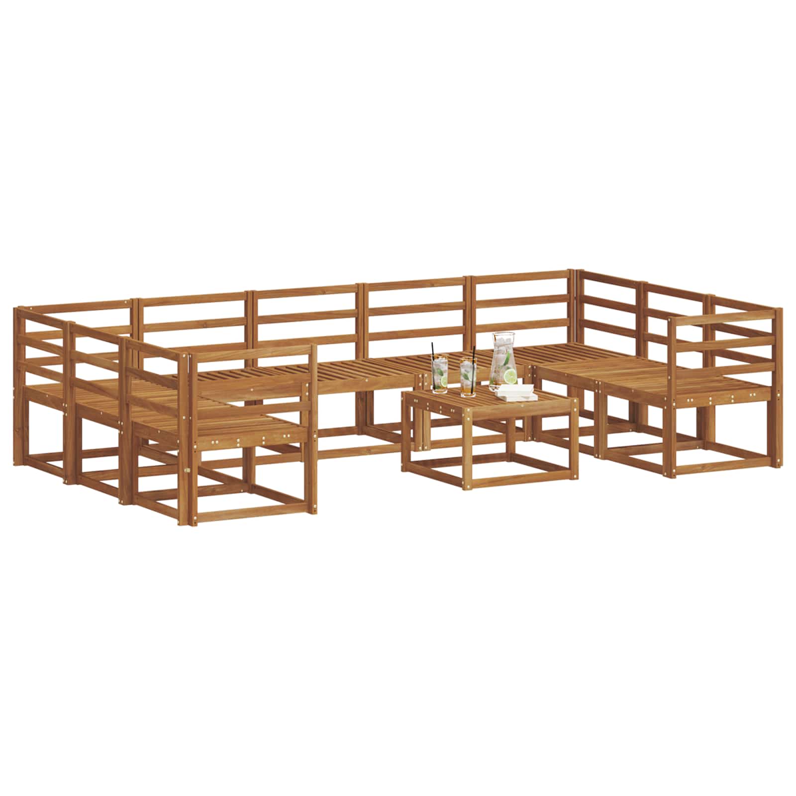 Set vanjskih sofa 10 pcs Prirodna Čvrsto drvo akacije
