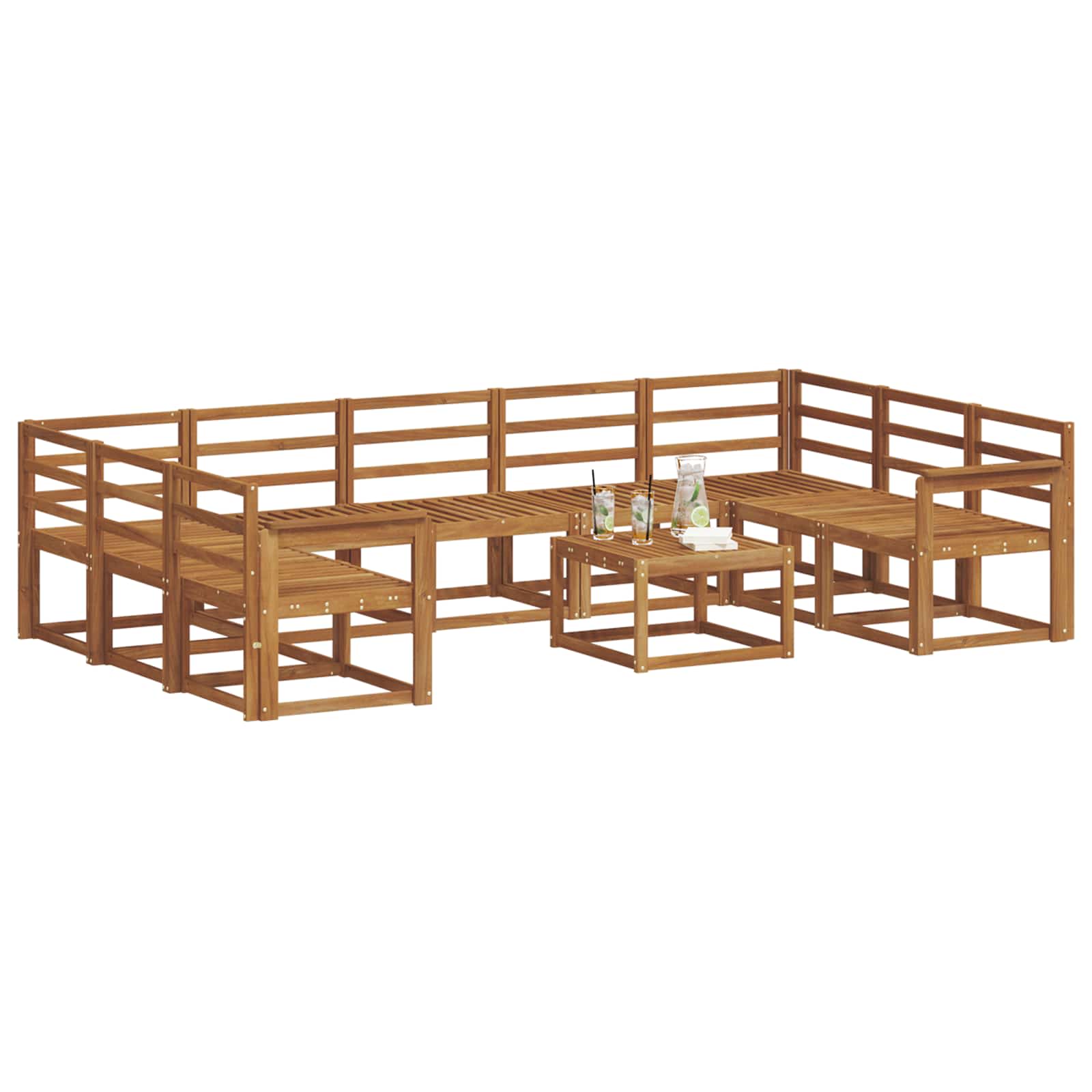 Set vanjskih sofa 10 pcs Prirodna Čvrsto drvo akacije