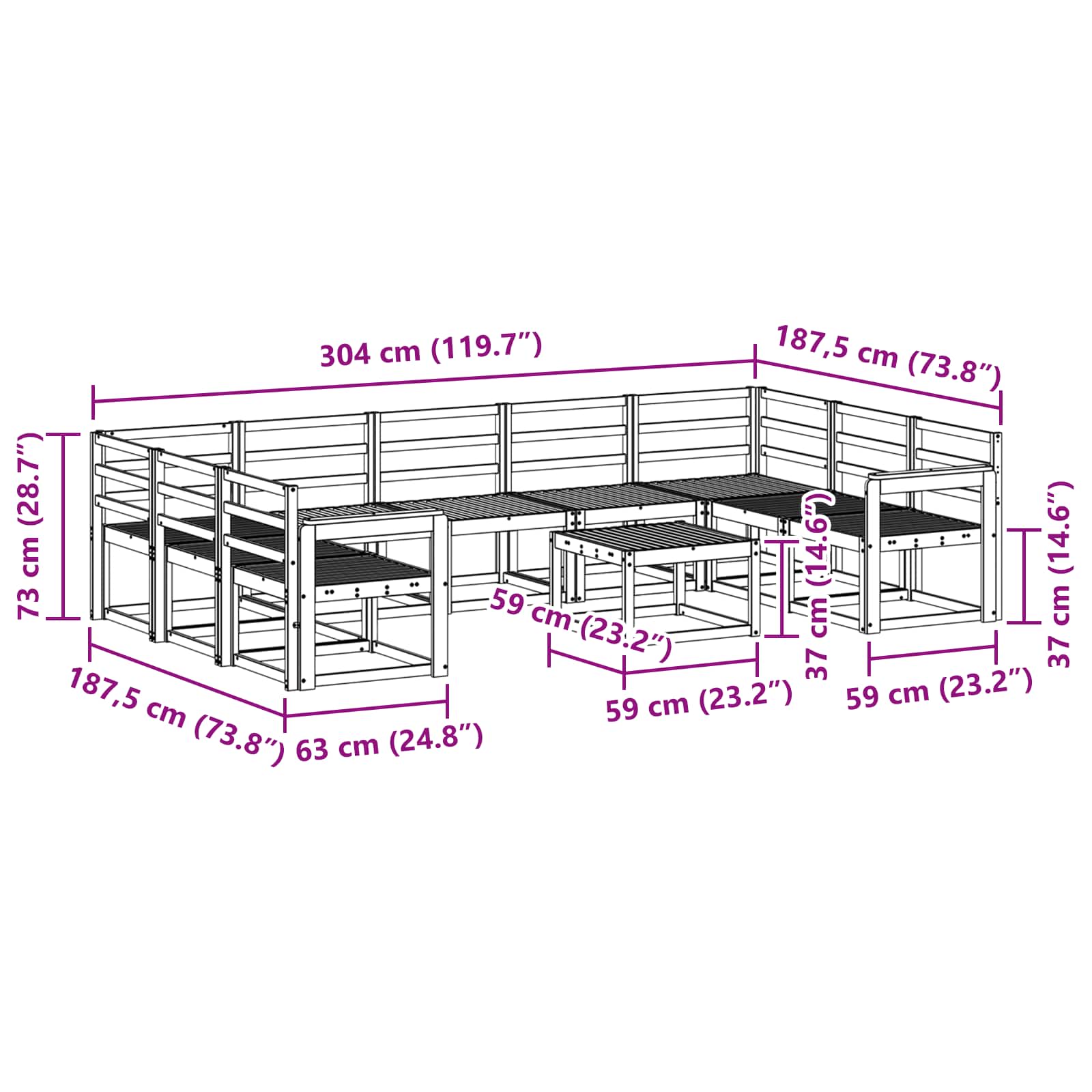 Set vanjskih sofa 10 pcs Prirodna Čvrsto drvo akacije