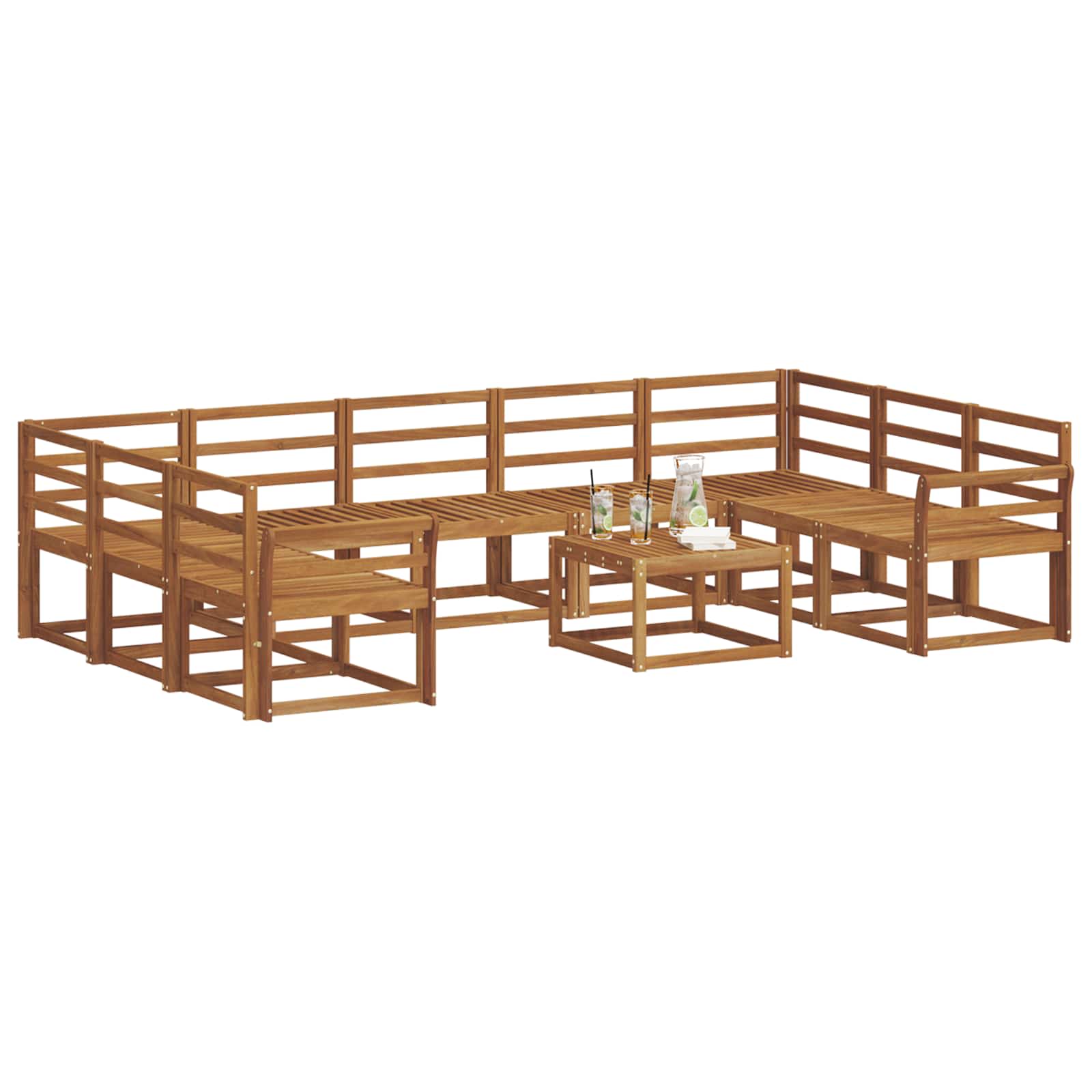 Set vanjskih sofa 10 pcs Prirodna Čvrsto drvo akacije