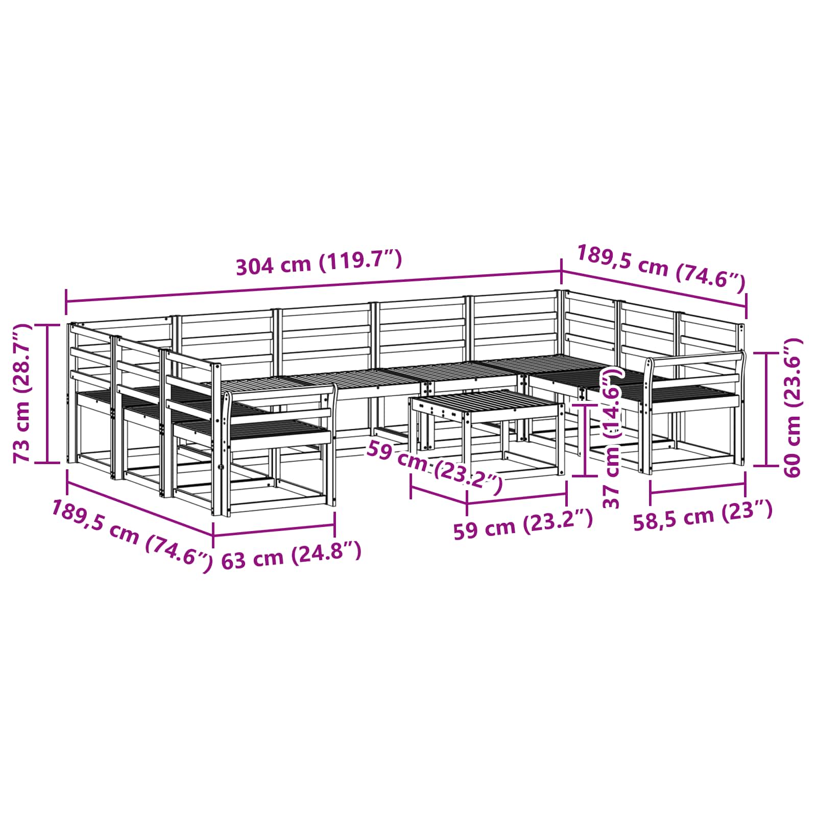 Set vanjskih sofa 10 pcs Prirodna Čvrsto drvo akacije