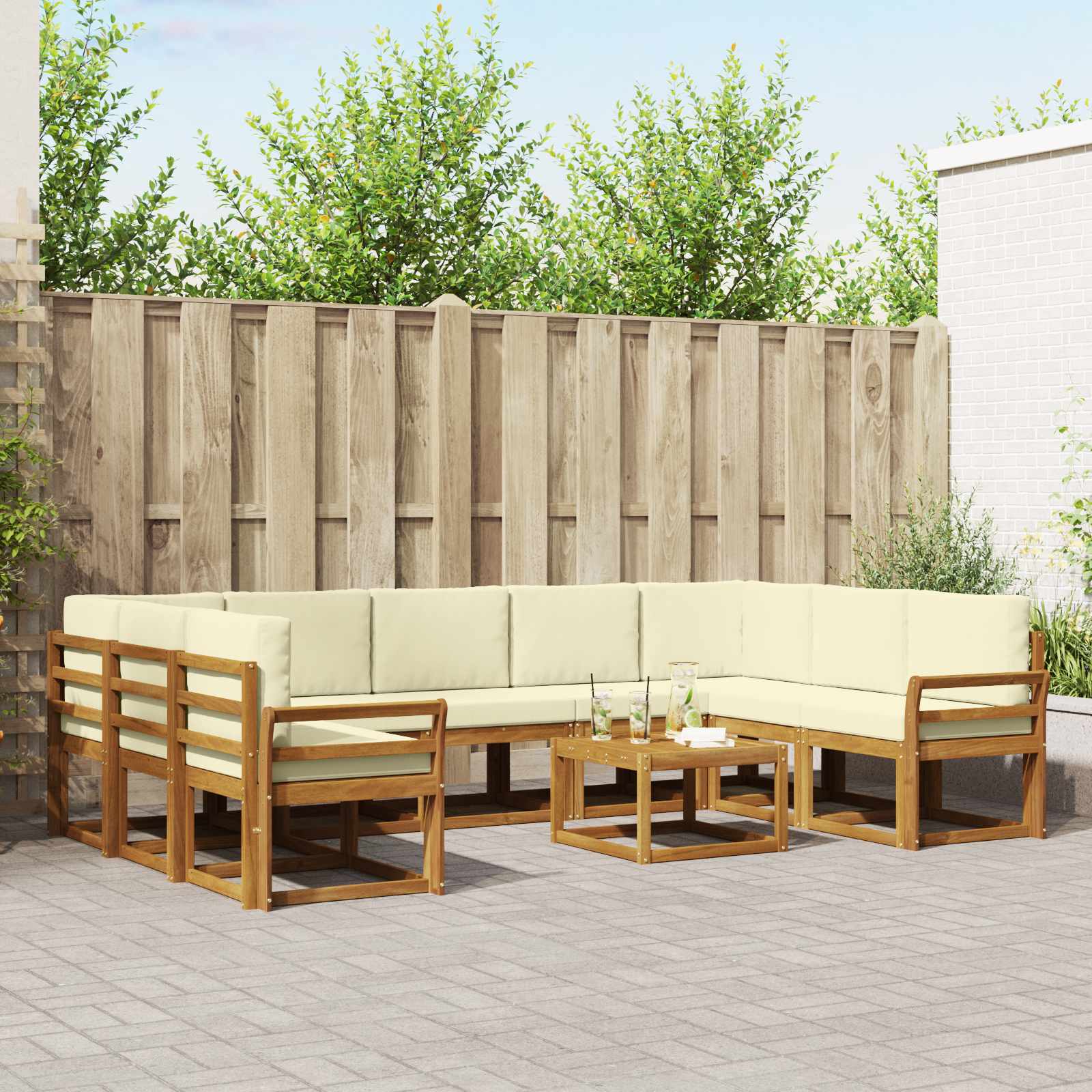 Set vanjskih sofa s jastukom 10 pcs Prirodna i krem