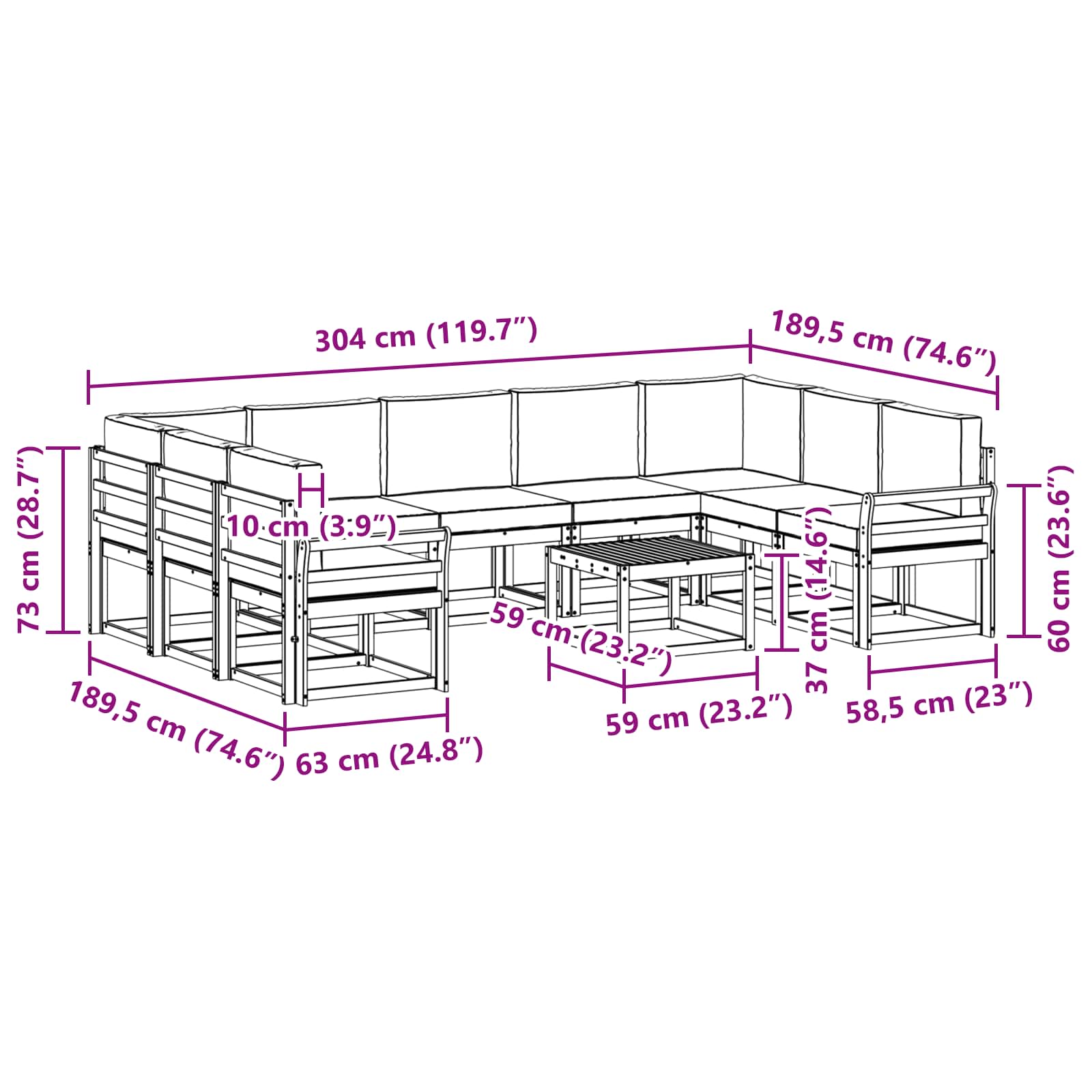 Set vanjskih sofa s jastukom 10 pcs Prirodna i krem