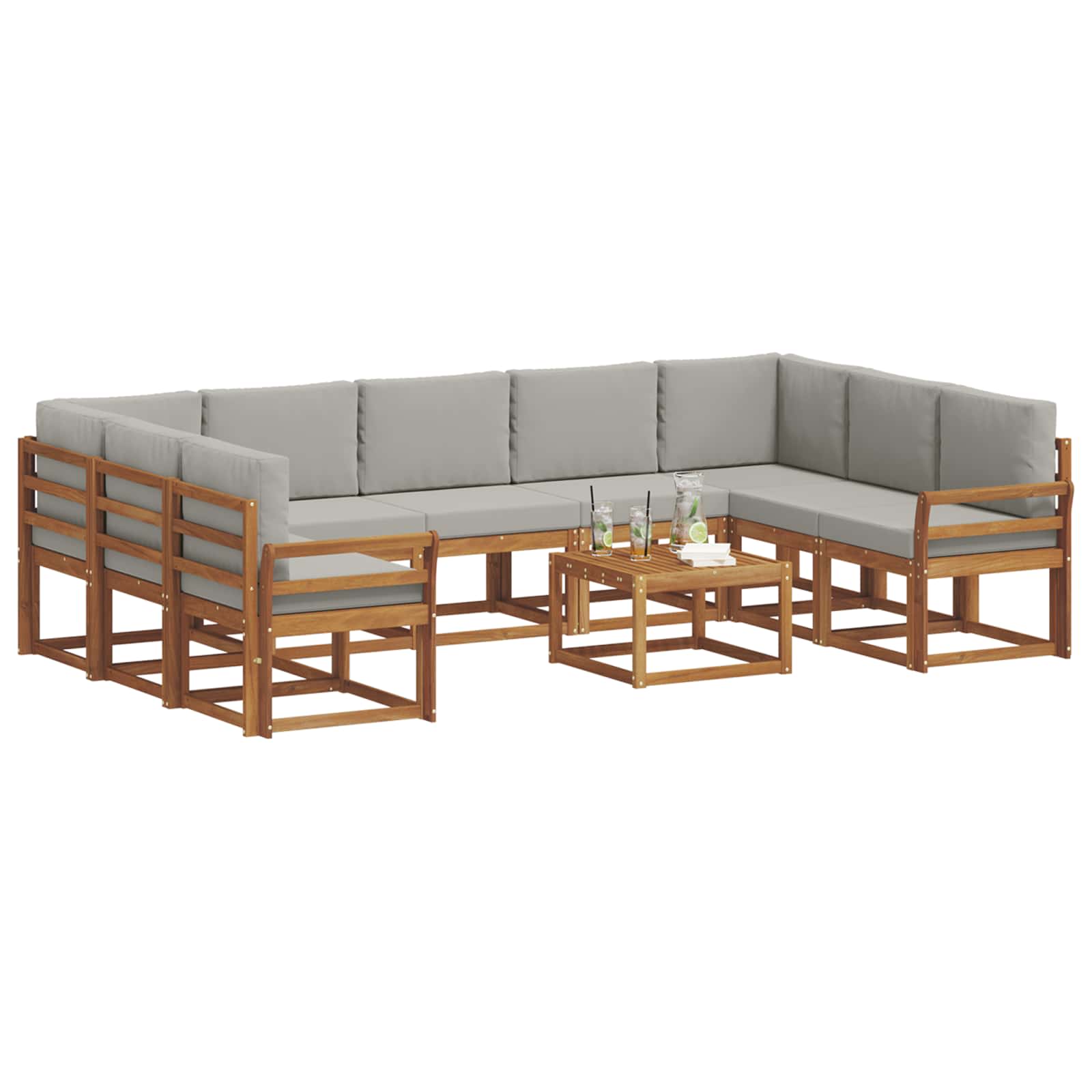 Set vanjskih sofa s jastukom 10 pcs Prirodna i svijetlo siva