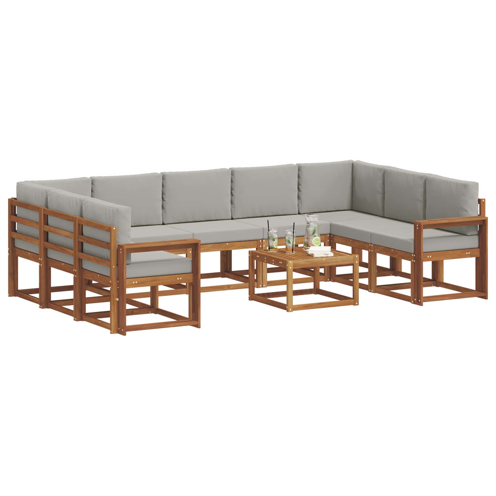 Set vanjskih sofa s jastukom 10 pcs Prirodna i svijetlo siva