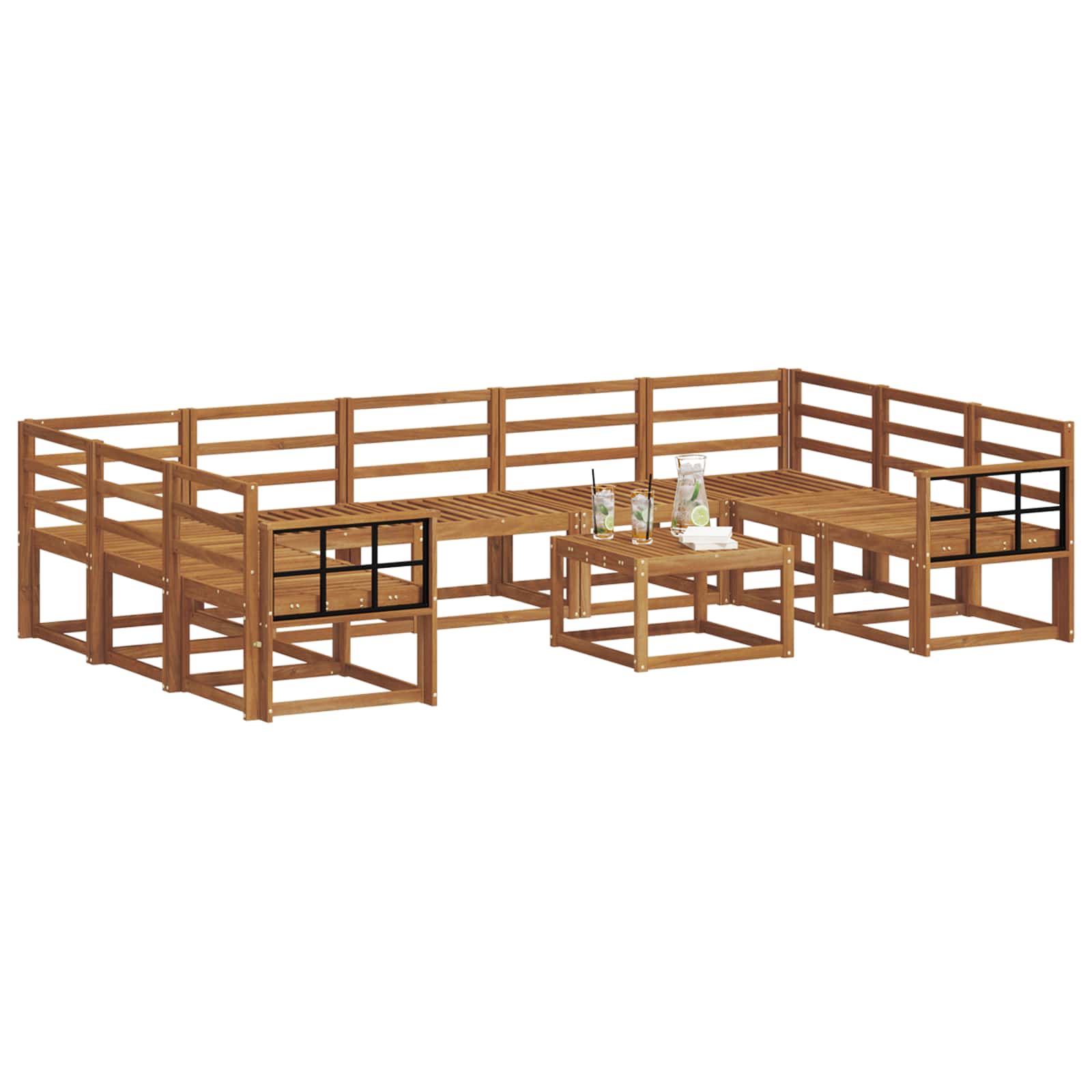 Set vanjskih sofa 10 pcs Prirodna Čvrsto drvo akacije