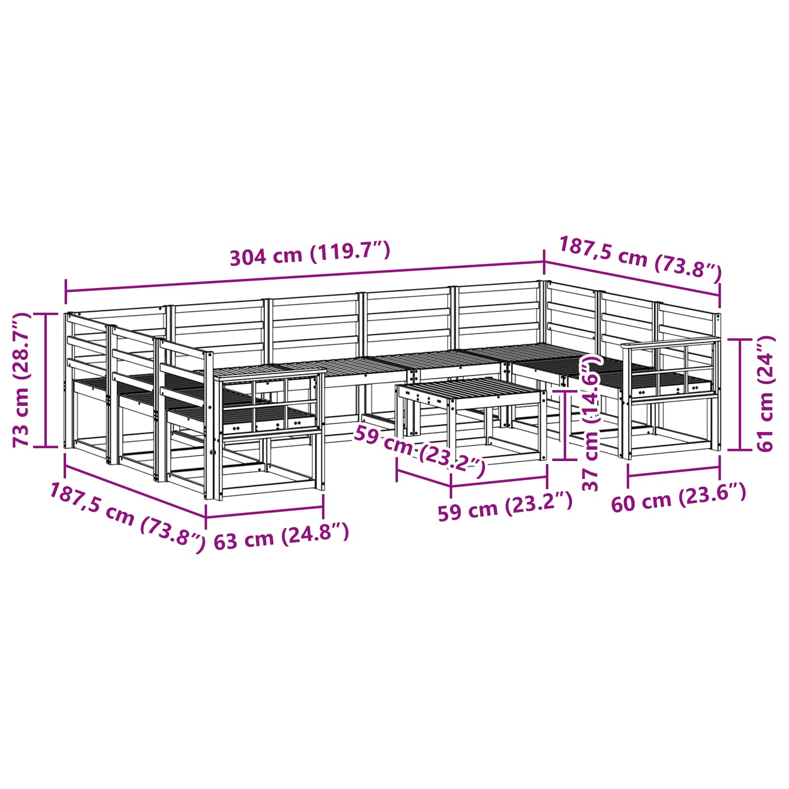 Set vanjskih sofa 10 pcs Prirodna Čvrsto drvo akacije