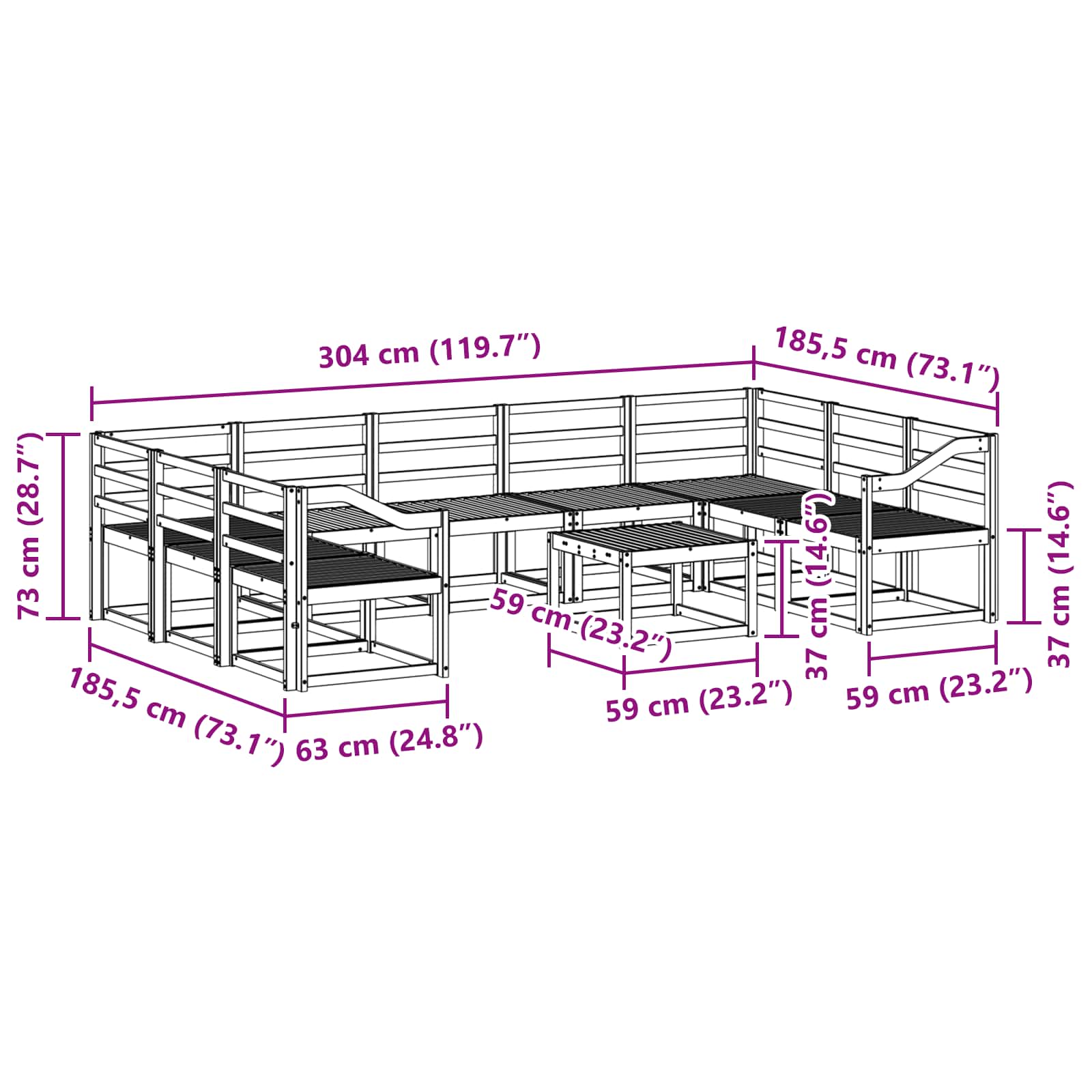 Set vanjskih sofa 10 pcs Prirodna Čvrsto drvo akacije