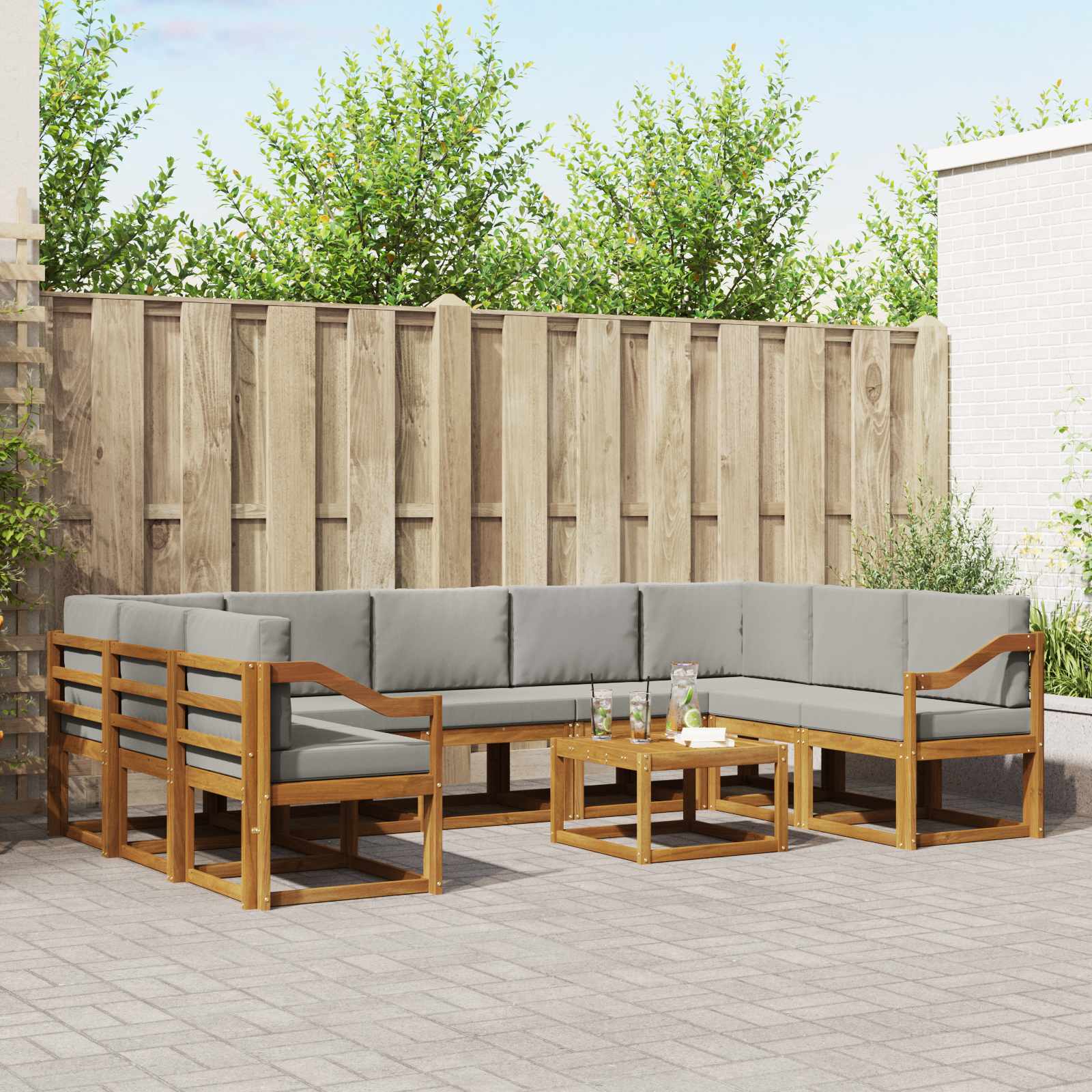 Set vanjskih sofa s jastukom 10 pcs Prirodna i svijetlo siva