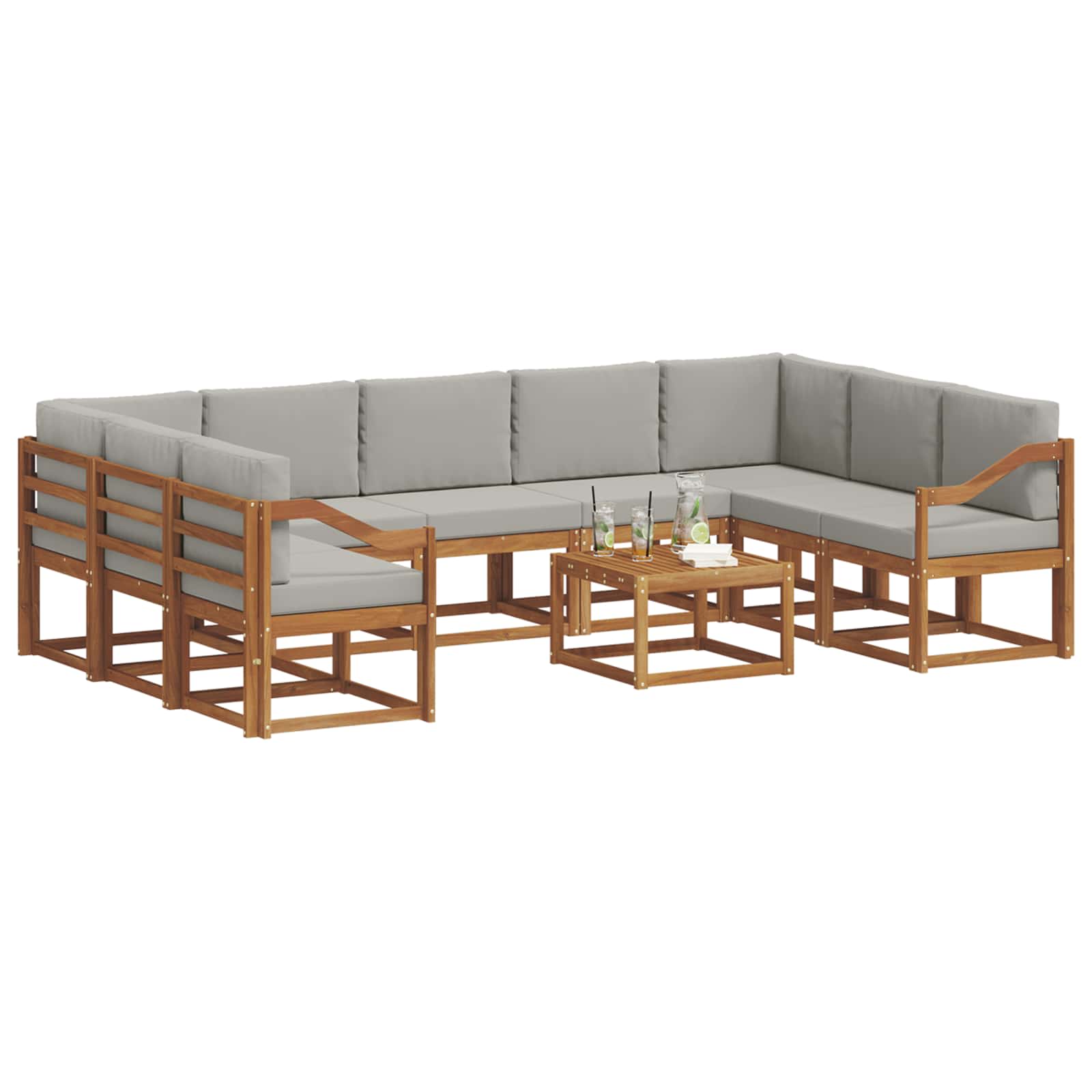 Set vanjskih sofa s jastukom 10 pcs Prirodna i svijetlo siva