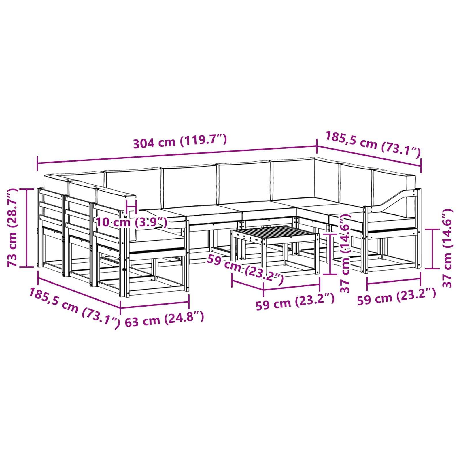 Set vanjskih sofa s jastukom 10 pcs Prirodna i svijetlo siva