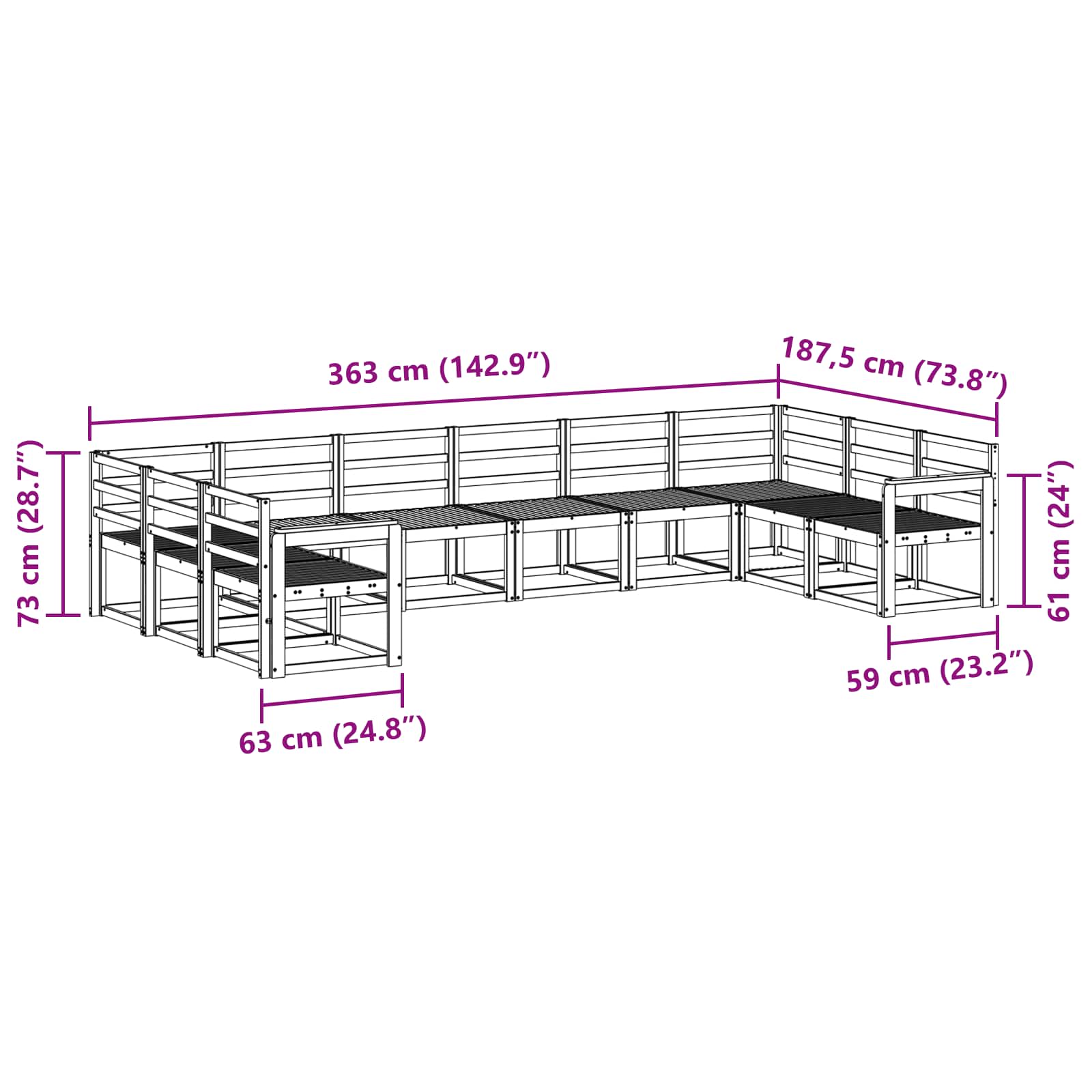Set vanjskih sofa 10 pcs Prirodna Čvrsto drvo akacije