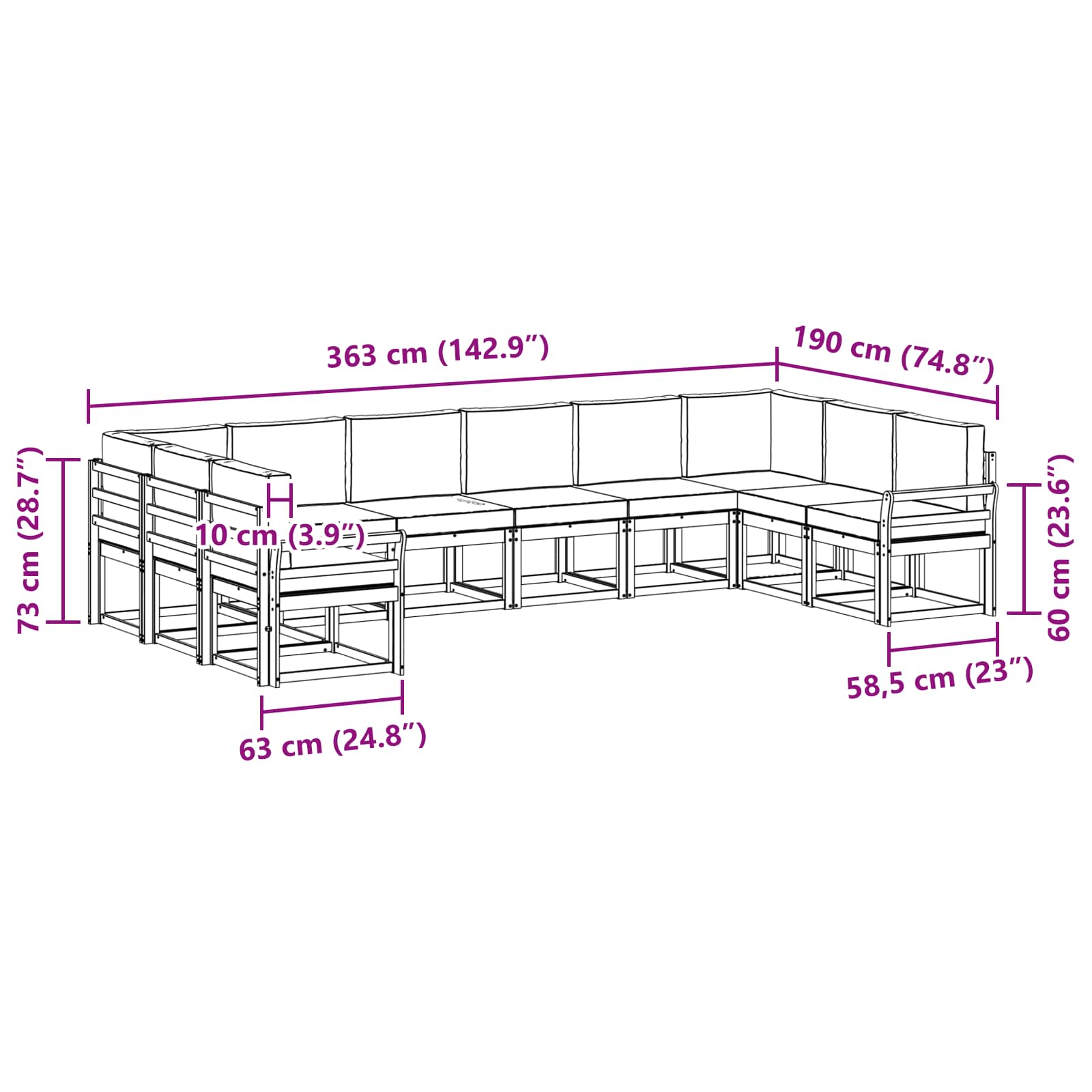 Set vanjskih sofa s jastukom 10 pcs Prirodna i svijetlo siva