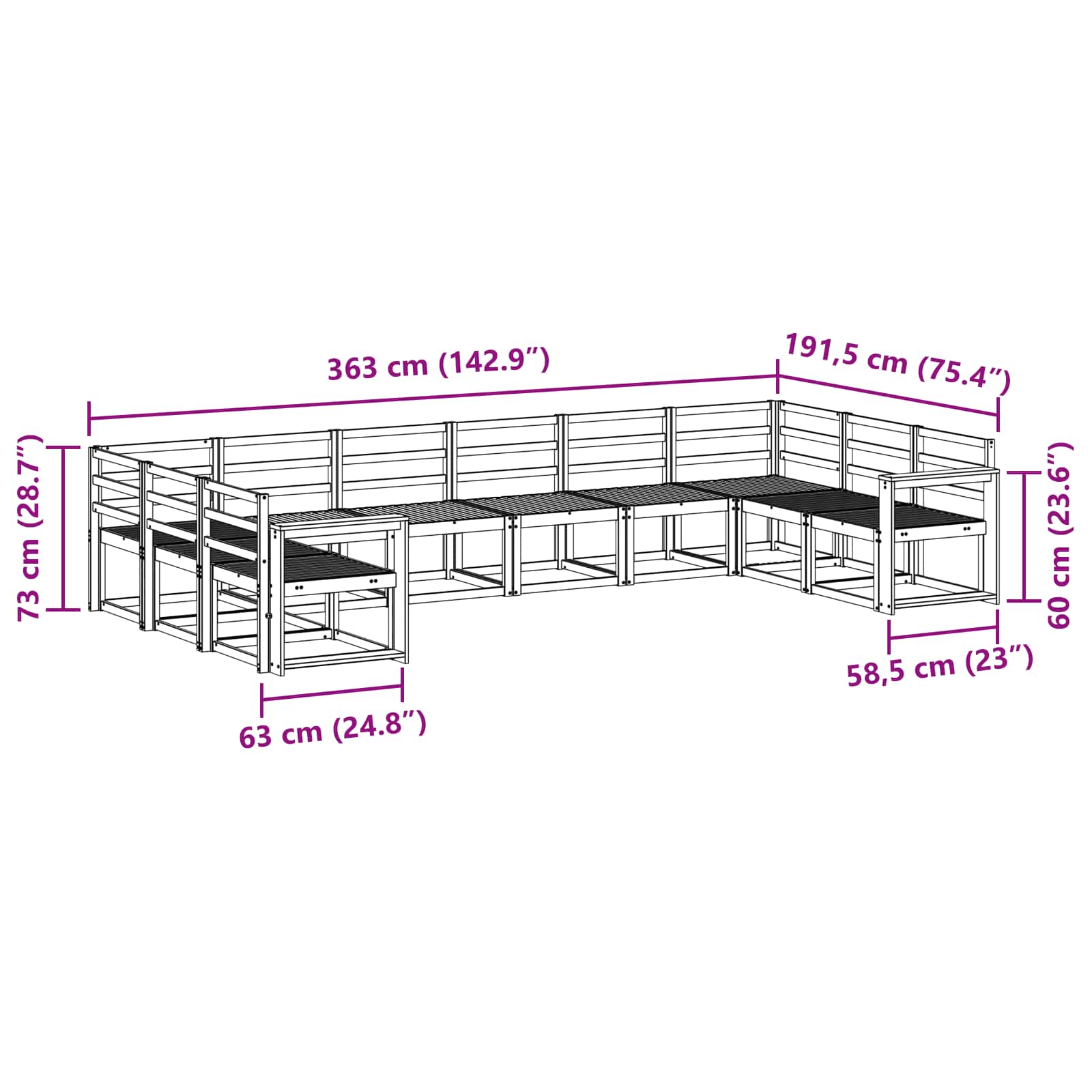 Set vanjskih sofa 10 pcs Prirodna Čvrsto drvo akacije