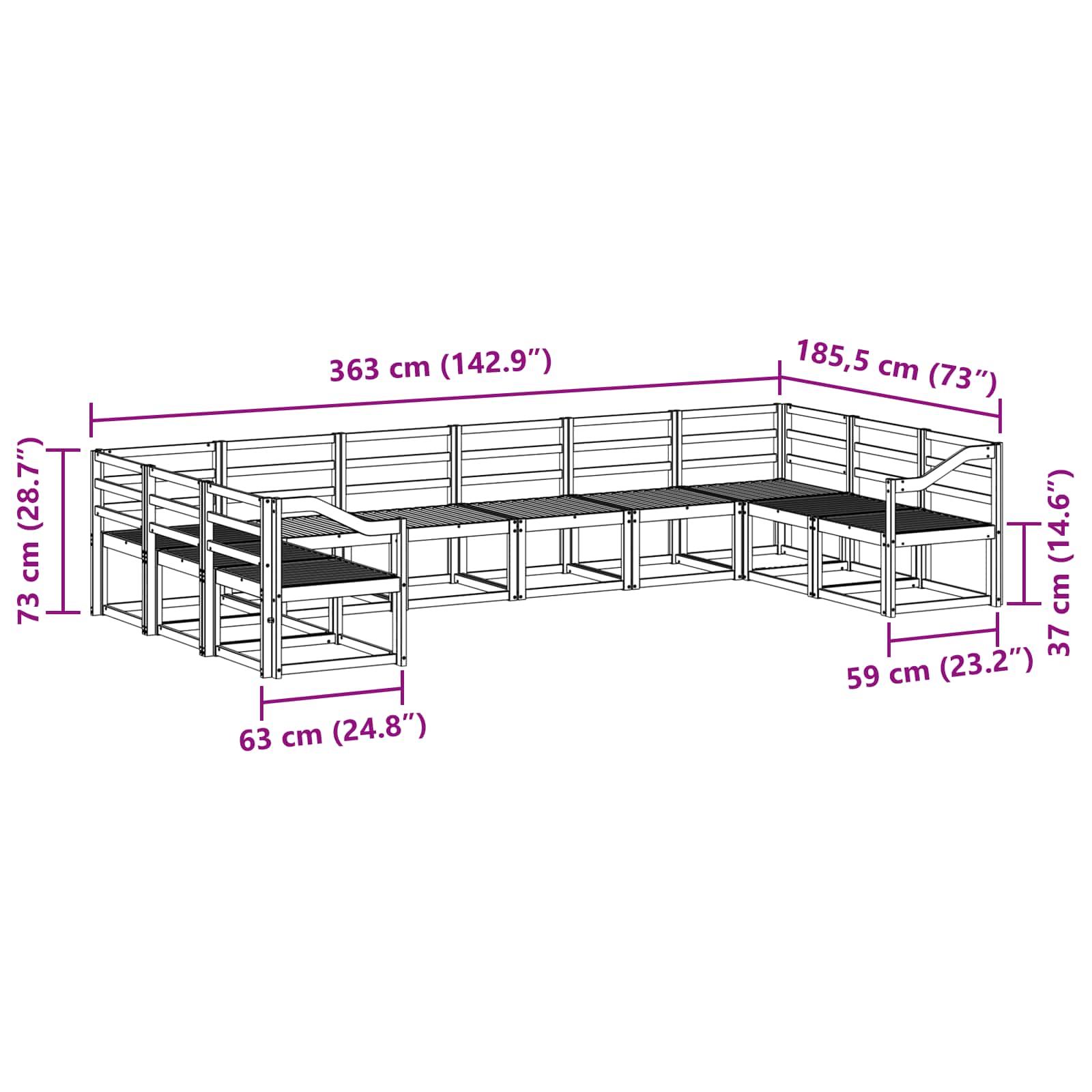 Set vanjskih sofa 10 pcs Prirodna Čvrsto drvo akacije