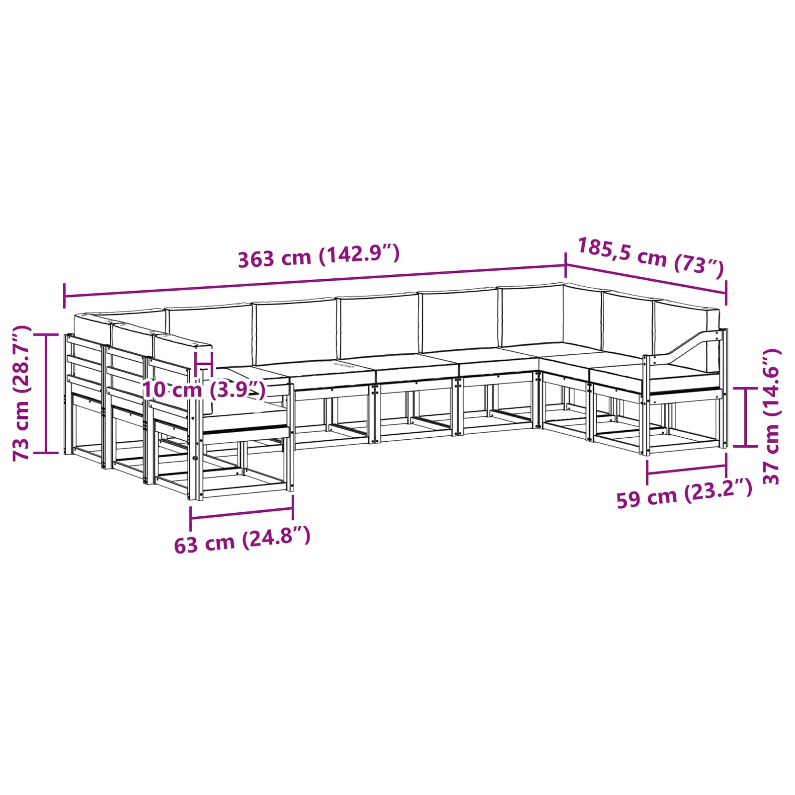 Set vanjskih sofa s jastukom 10 pcs Prirodna i svijetlo siva