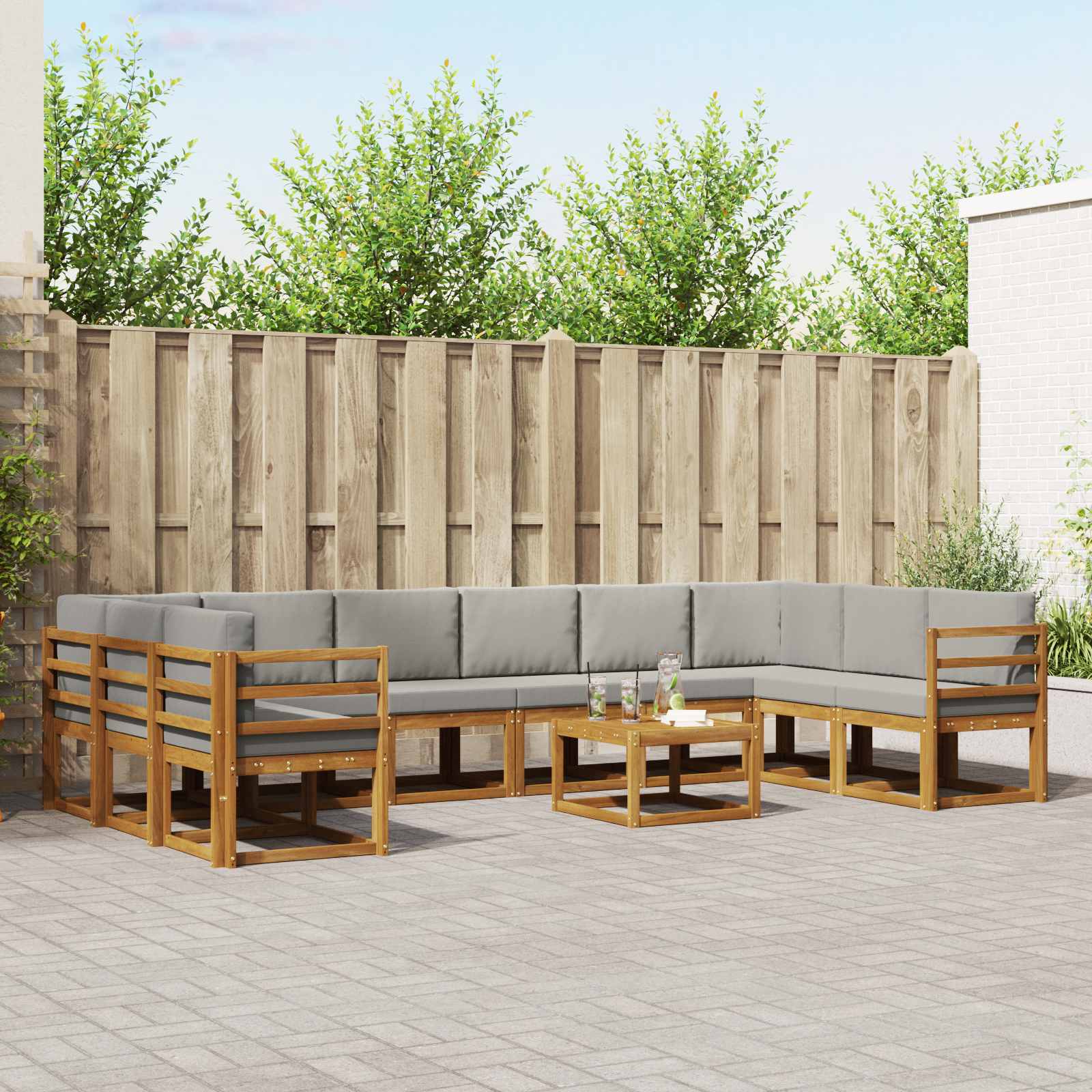Set vanjskih sofa s jastukom 11 pcs Prirodna i svijetlo siva