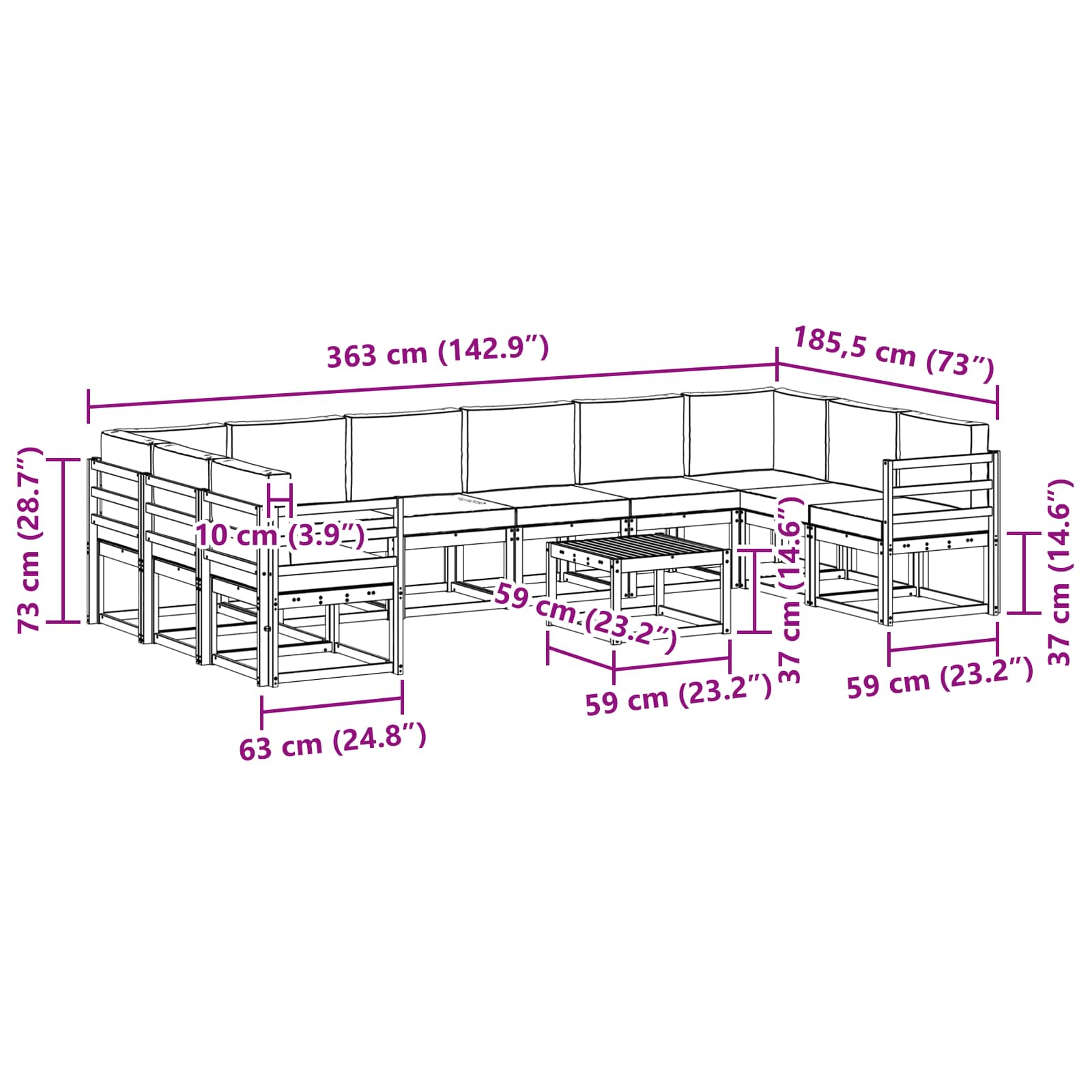 Set vanjskih sofa s jastukom 11 pcs Prirodna i antracit