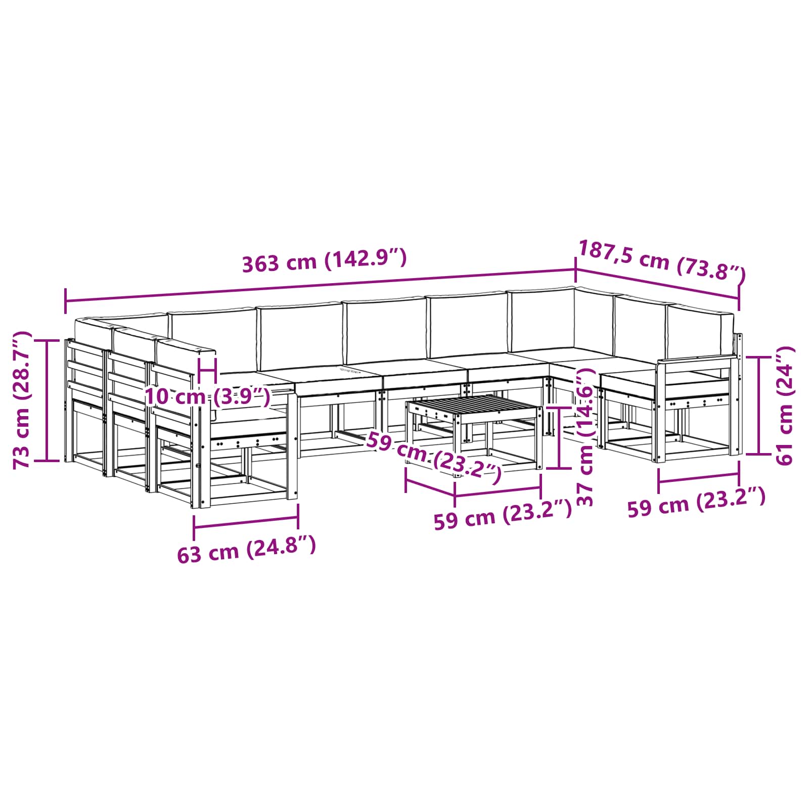 Set vanjskih sofa s jastukom 11 pcs Prirodna i svijetlo siva
