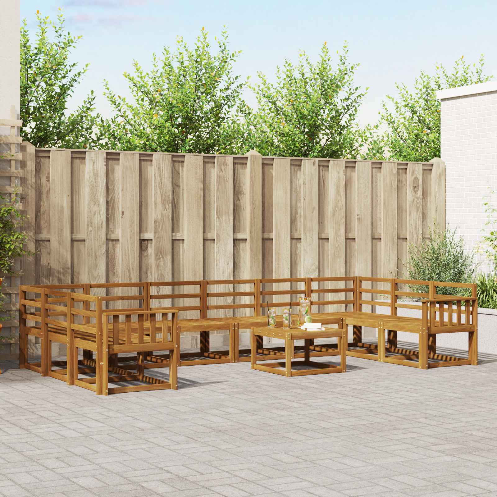 Set vanjskih sofa 11 pcs Prirodna Čvrsto drvo akacije