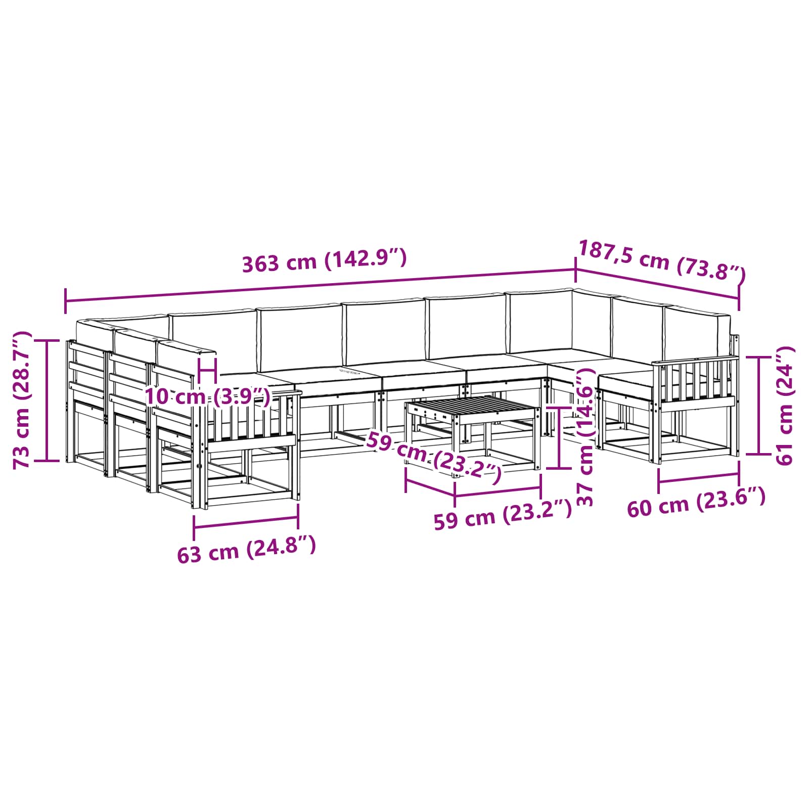 Set vanjskih sofa s jastukom 11 pcs Prirodna i krem