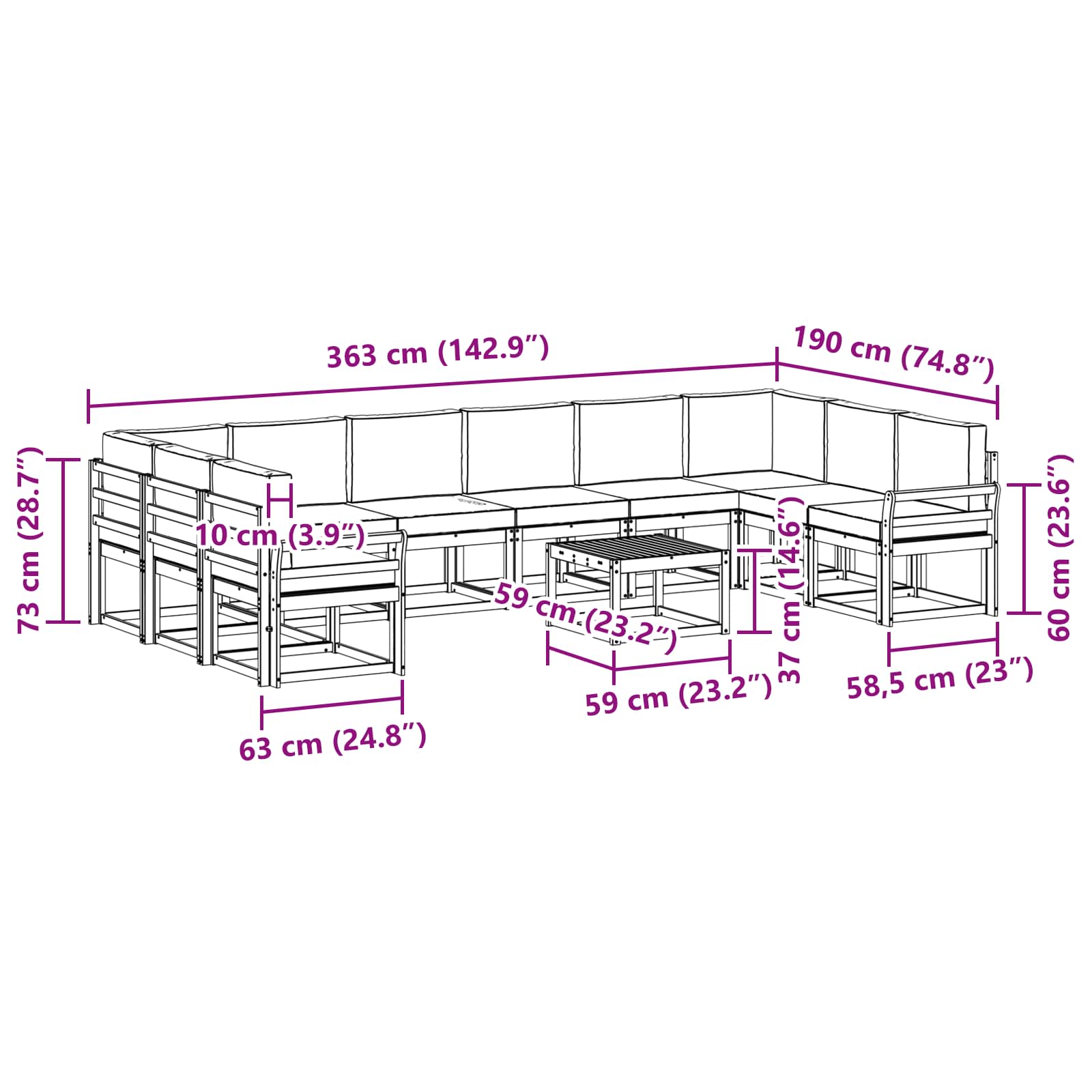 Set vanjskih sofa s jastukom 11 pcs Prirodna i bež